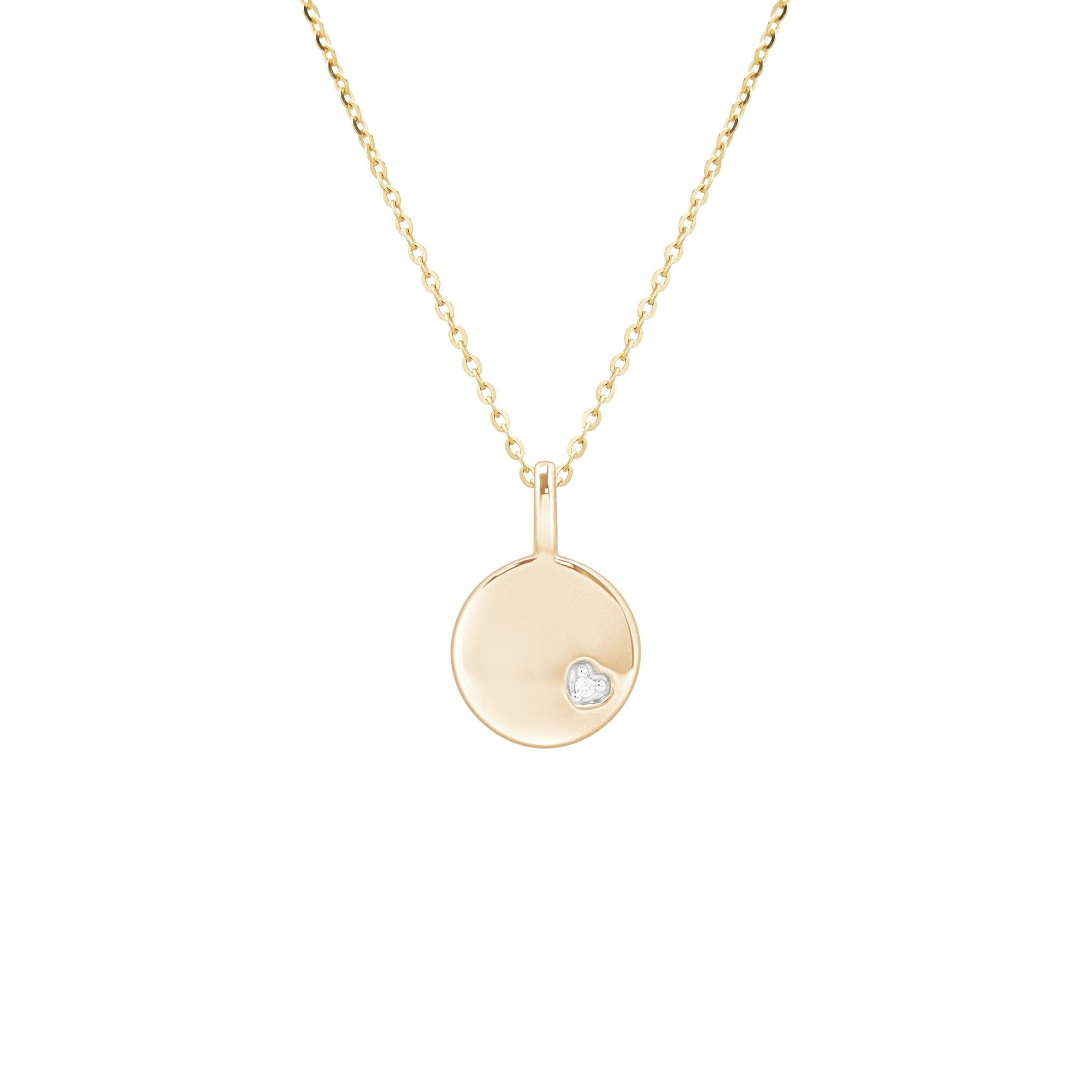14k Yellow Gold Diamond Heart Disc Pendant Necklace for Women - Elegant Valentine's Day Gift, Anniversary Jewelry & Everyday Luxury Wear