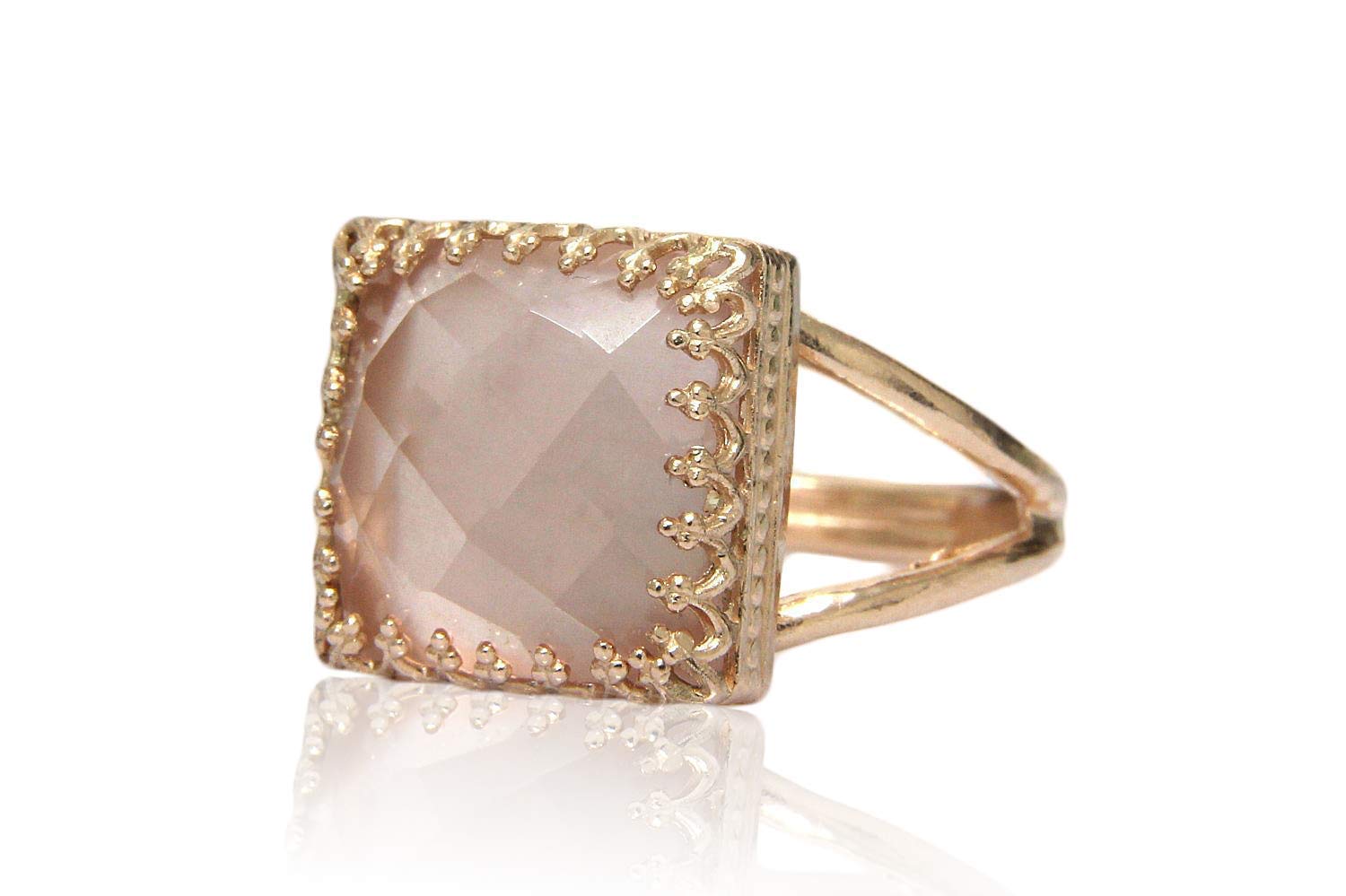 Elegant Rose Quartz Ring in 14K Rose Gold - Handcrafted Double Band Jewelry for Women - Perfect for Wedding, Birthday, Anniversary & Prom Gifts - Comes with Gift Box - Ideal for Romantic Occasions & Everyday Wear