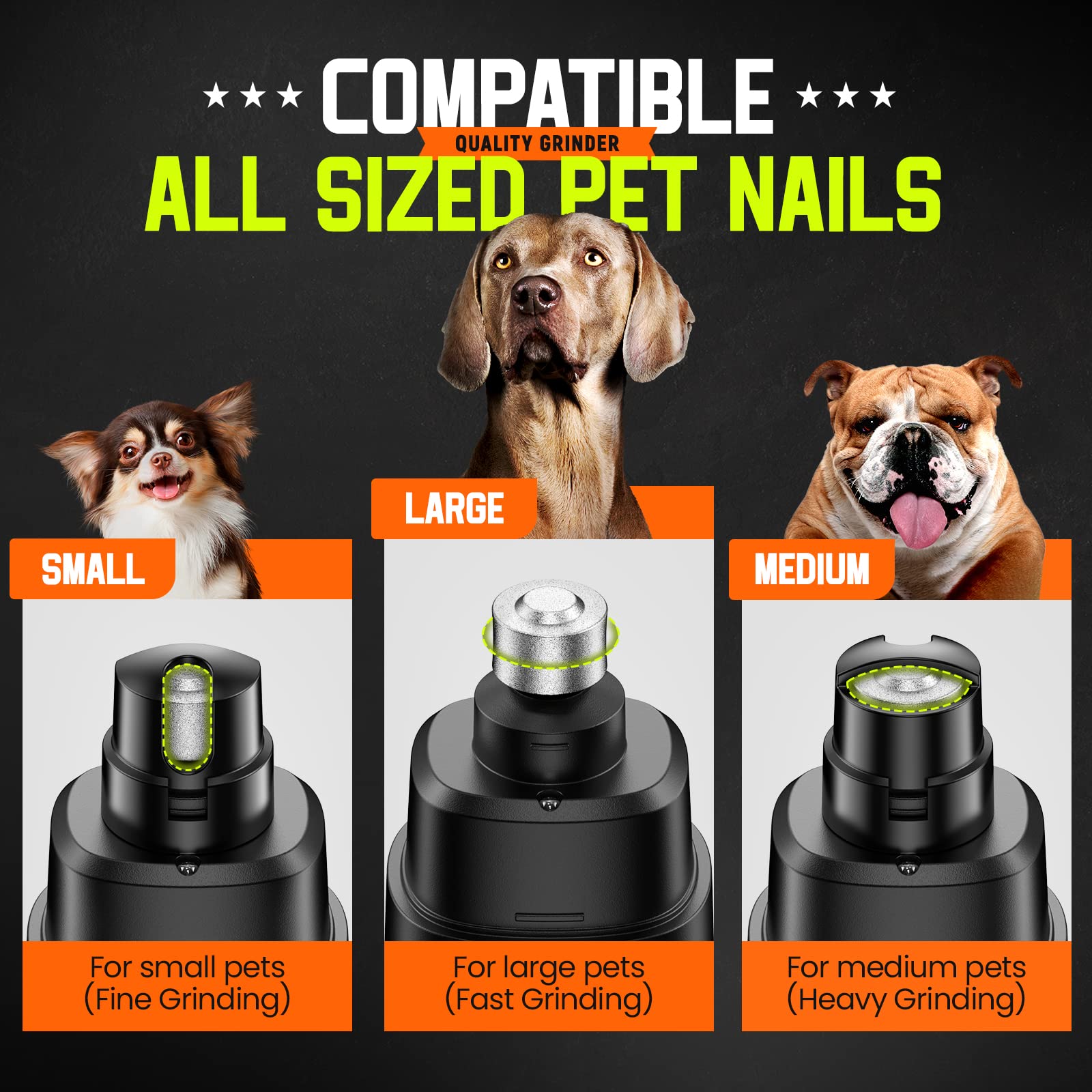 Super Quiet Rechargeable Dog Nail Grinder with 2 LED Lights - 2 Speed Electric Pet Nail Trimmer for Small, Medium & Large Dogs & Cats | Low Vibration Claw Care Tool for Stress-Free Grooming at Home