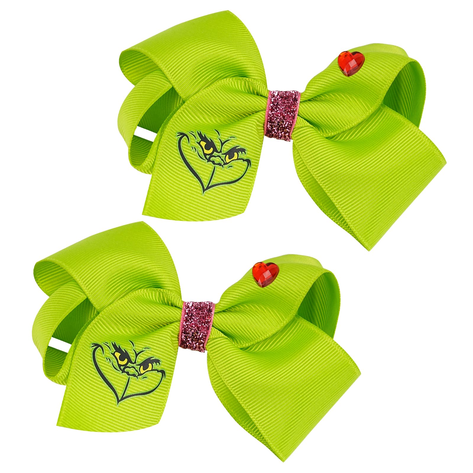 Festive Christmas Green Hair Bow Clips - 2Pcs Set of 5-Inch Holiday Hair Accessories for Women & Girls | Christmas Party Decor, Costume Accessories & Stocking Stuffers | Perfect for Holiday Gatherings, School Plays & Christmas Photos