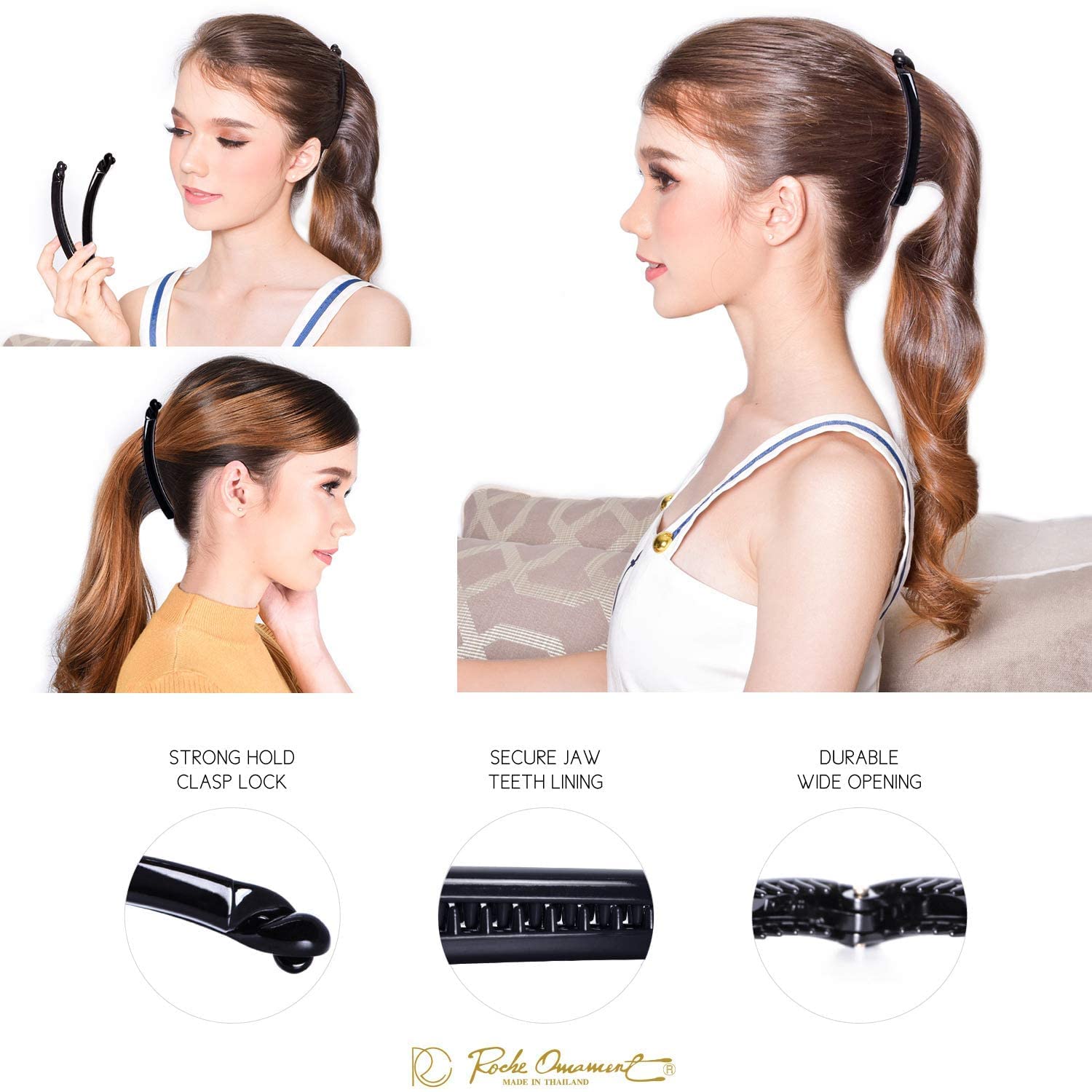 Kiyan 12-Pack Black Plastic Banana Hair Clips - Hair Claw Comb Ponytail Holders for Women & Girls - DIY Crafts, School, Work & Party Hairstyles