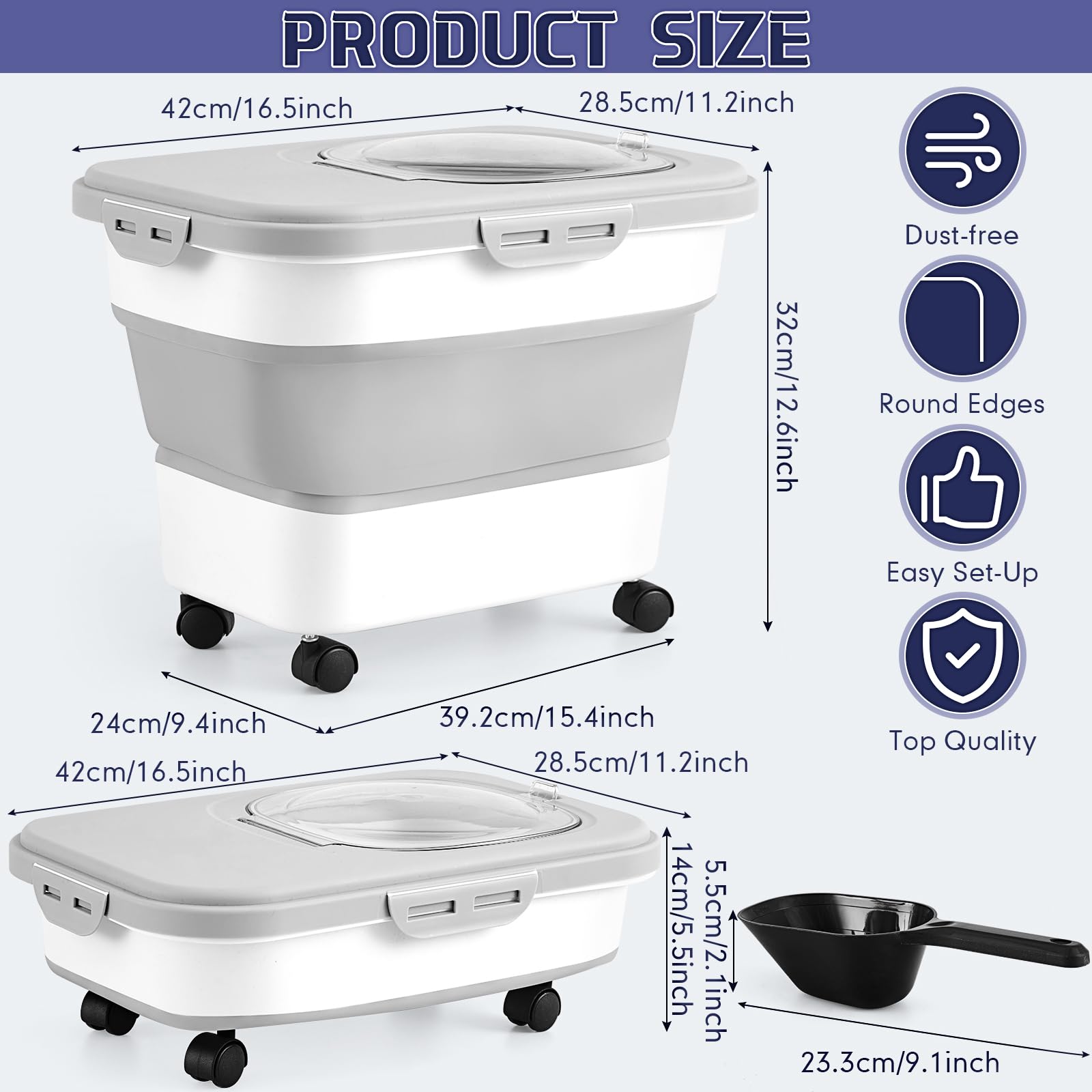 Collapsible Cat Litter Storage Bin with Airtight Lid - Portable Wheeled Pet Food Container for Cats - Leakproof Kitchen Storage for Cereal, Rice & Dry Goods - Perfect for Home, Travel & Pet Care Organization