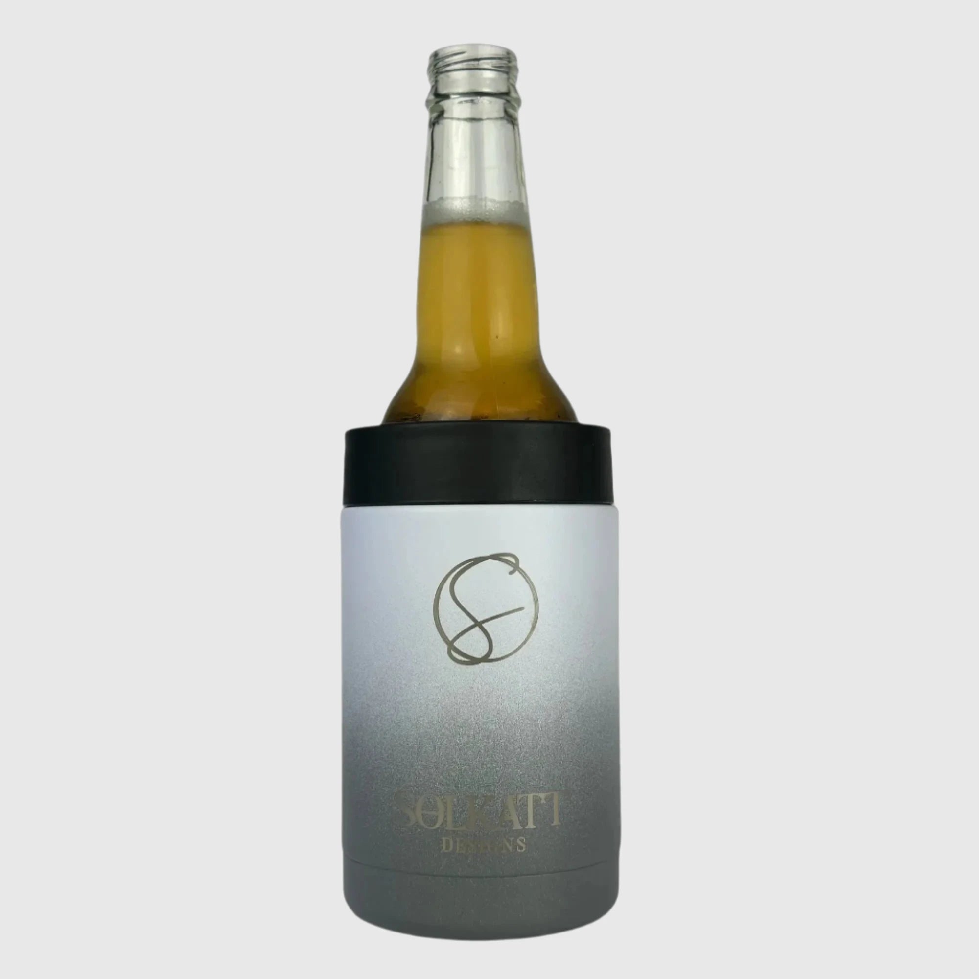 Misty Grey Stubby Cooler - Ombre Style Insulated Stainless Steel Beer Can Holder for Camping, Beach & Outdoor Parties - Keeps Drinks Cold for Hours