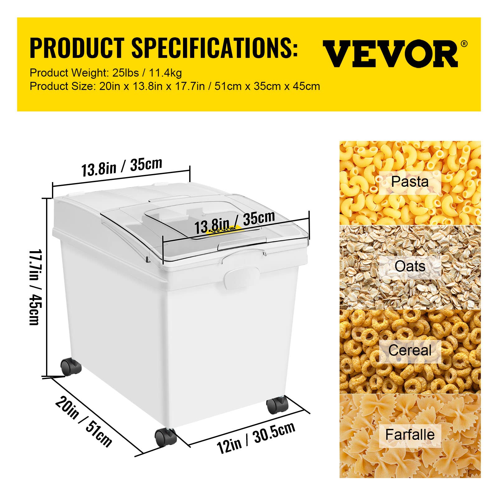 VEVOR 10.5 Gallon Commercial Ingredient Storage Bin Set - 3-Piece White PP Plastic Flour Bins with Wheels, Scoop & Sliding Lid - Ideal for Bakery, Restaurant, and Bulk Food Storage Organization