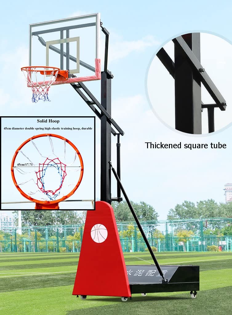 Portable 3-7m Basketball Hoop System - Stainless Steel Frame & Tempered Glass Backboard for Outdoor Play