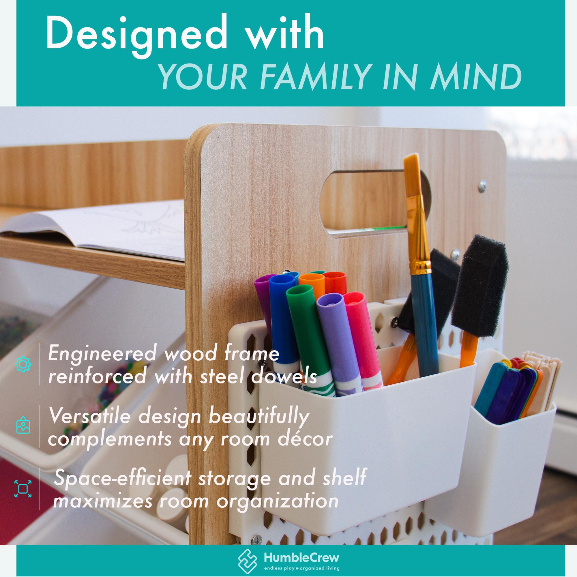 Humble Crew Kids Toy Storage Organizer with 9 Removable Bins & Top Shelf - Natural/White Toddler Bookshelf for Playroom, Nursery & Bedroom | Perfect for Organizing Toys, Books & Crafts Supplies