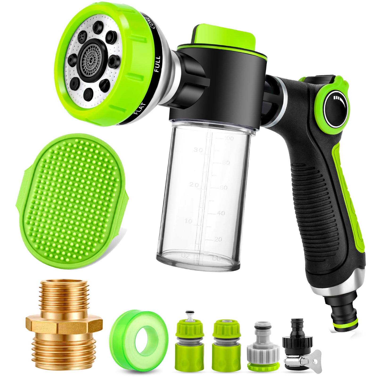 Pet Bathing Hose Attachment with 3.5oz Soap Dispenser & Massage Brush - Solid Brass Garden Hose Nozzle for Dog Washing, Car Cleaning & Outdoor Use - Perfect for Home Grooming, Vehicle Care & Garden Tasks