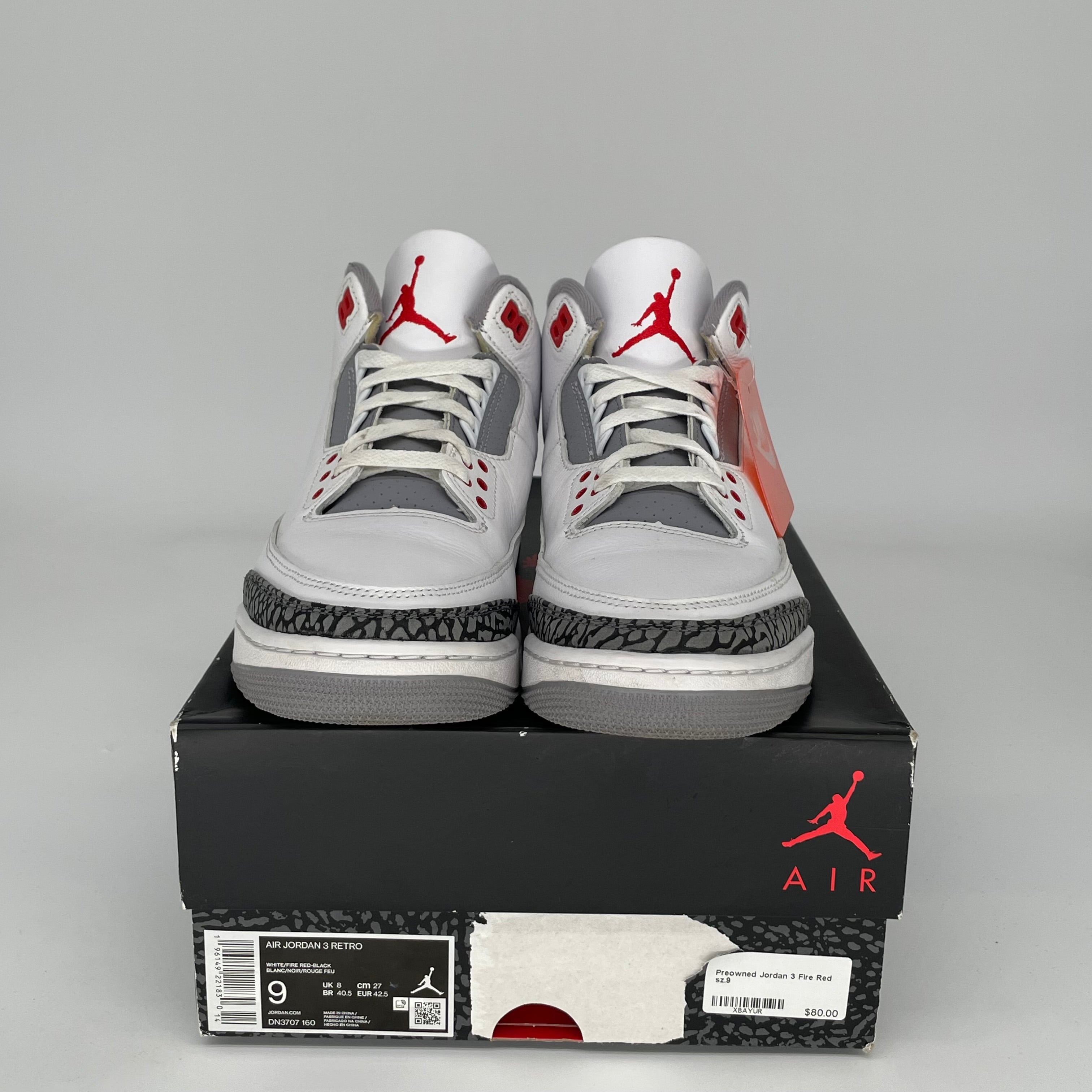 Original Air Jordan 3 Retro 'Fire Red' Men's Basketball Shoes Size 9 DN3707-160 - Perfect for Streetwear, Sneaker Collecting & Casual Sports