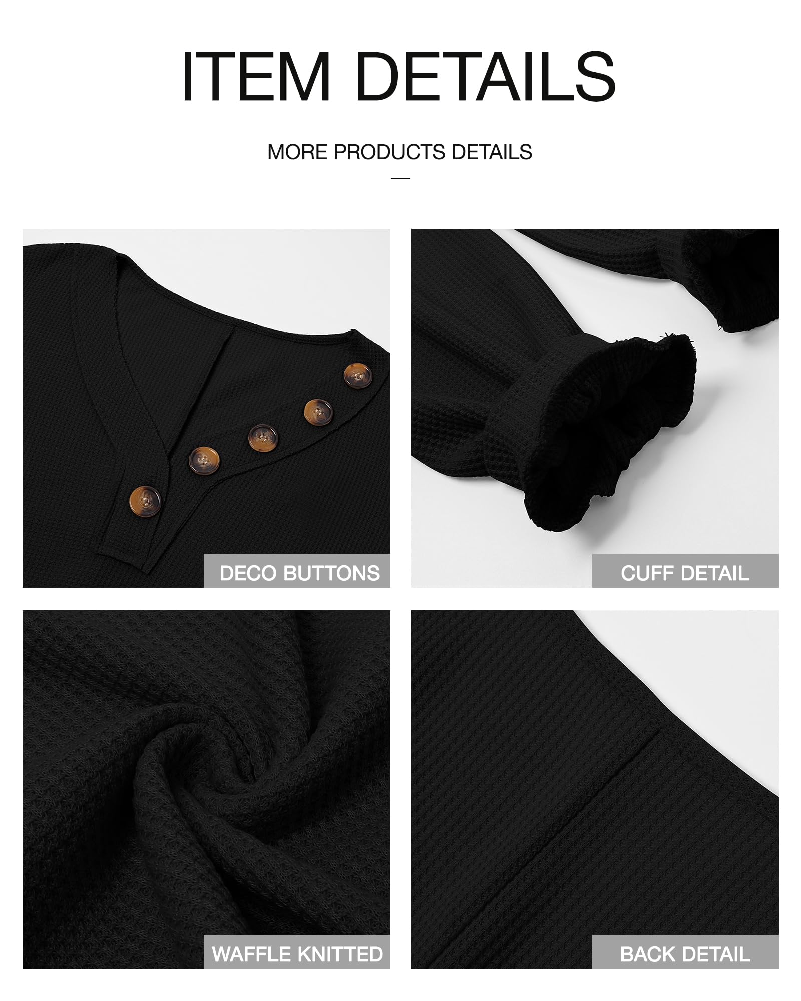 BTFBM Women's Long Sleeve V-Neck Blouse - 2025 Fall Fashion Loose Casual Pullover Top with Decorative Buttons & Lightweight Waffle Knit Fabric | Perfect for Office Wear, Autumn Layering and Weekend Outfits