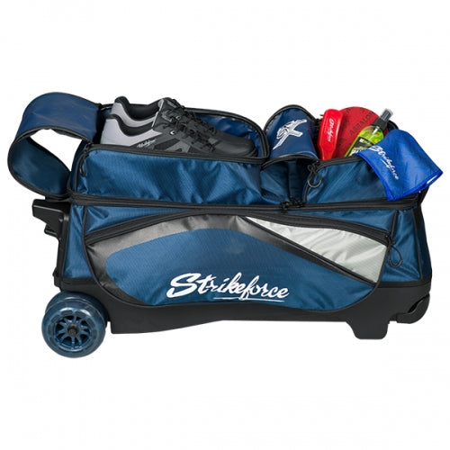 KR Strikeforce Drive Triple Roller Navy 3 Bowling Ball Roller Bag - Heavy Duty Bowling Bag with Wheels for Professional & League Bowlers - Perfect for Tournaments, Practice & Travel