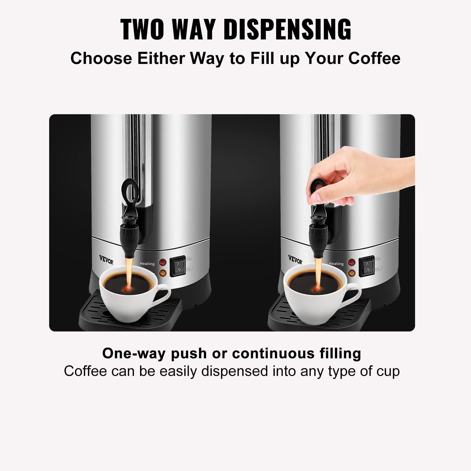 VEVOR 65-Cup (9.75L) Commercial Coffee Urn with Level Window - 1500W Large Capacity Coffee Maker for Events, Catering & Offices - Perfect for Weddings, Parties & Restaurants