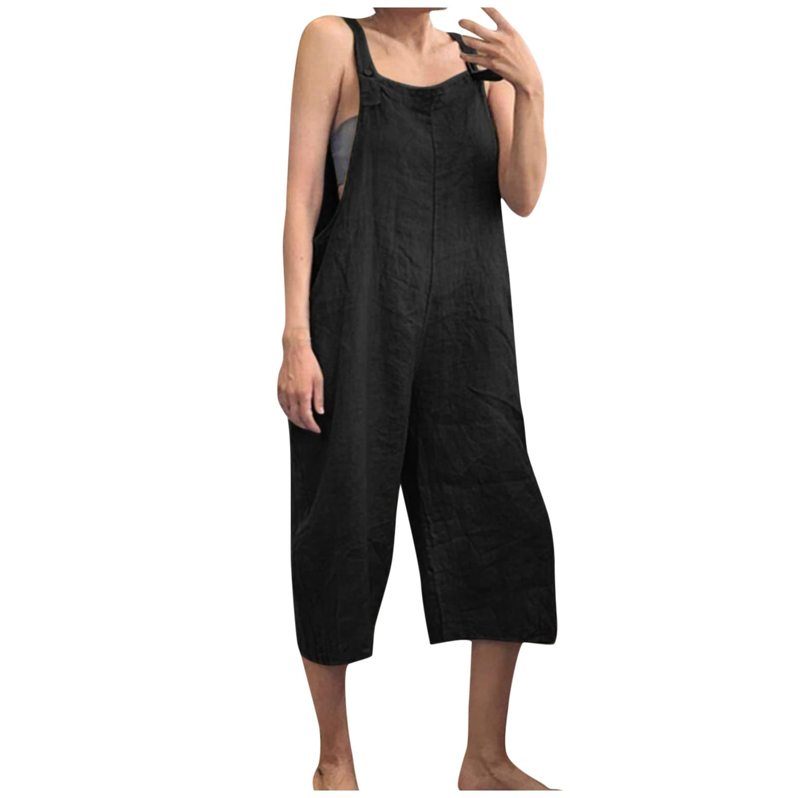 Women's Casual Cotton Cropped Loose Jumpsuit - Comfortable Bib Overalls for Everyday Wear | Perfect for Spring, Summer, and Outdoor Activities