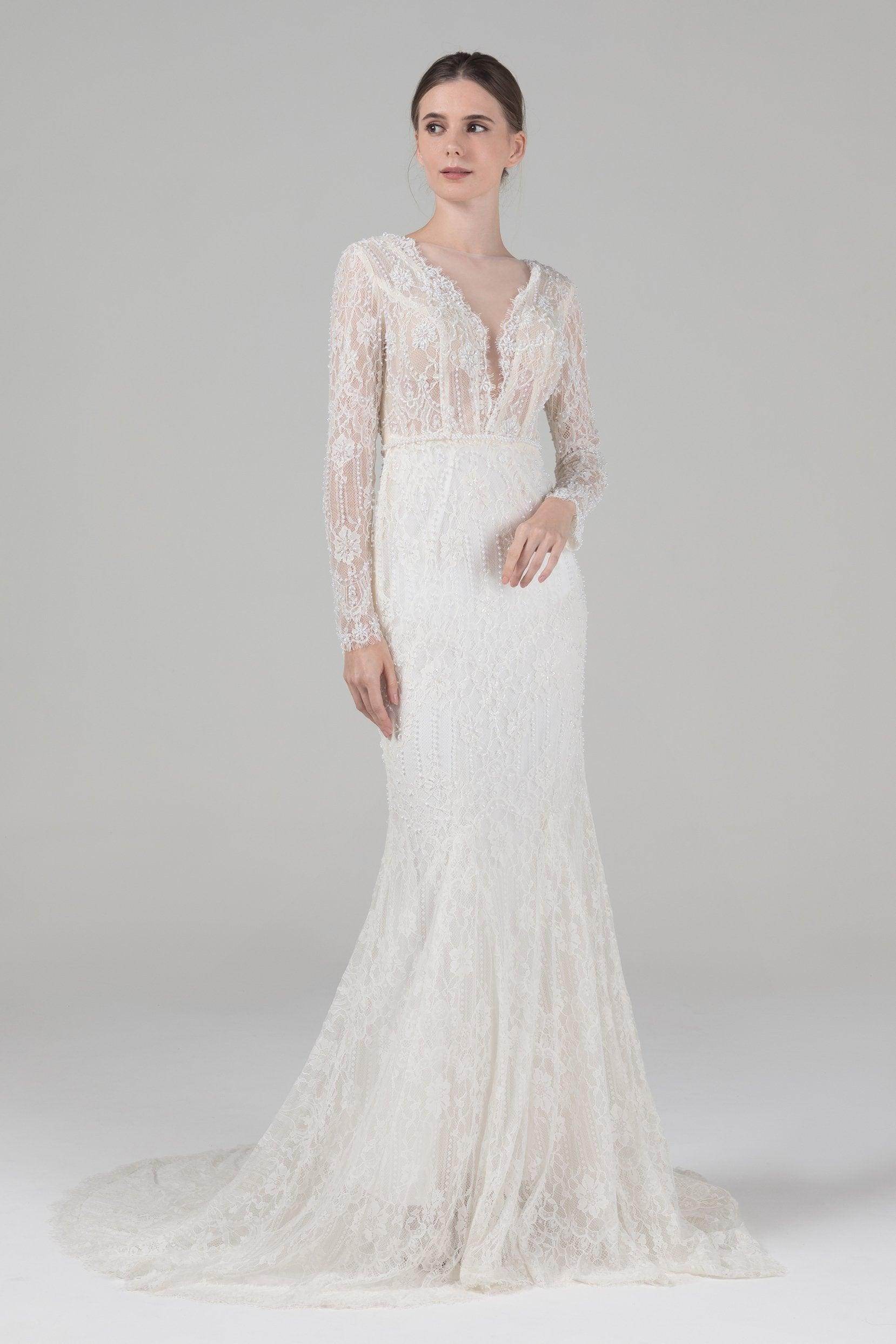 Elegant Mermaid Court Train Lace Wedding Dress CW2579 - Perfect for Beach Weddings, Vow Renewals & Romantic Photoshoots