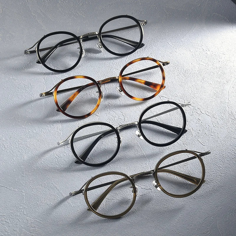 Stylish Unisex Black Titanium Acetate Round Eyeglasses Frame 6016 - Lightweight & Durable for Work, Reading & Fashion Accessories