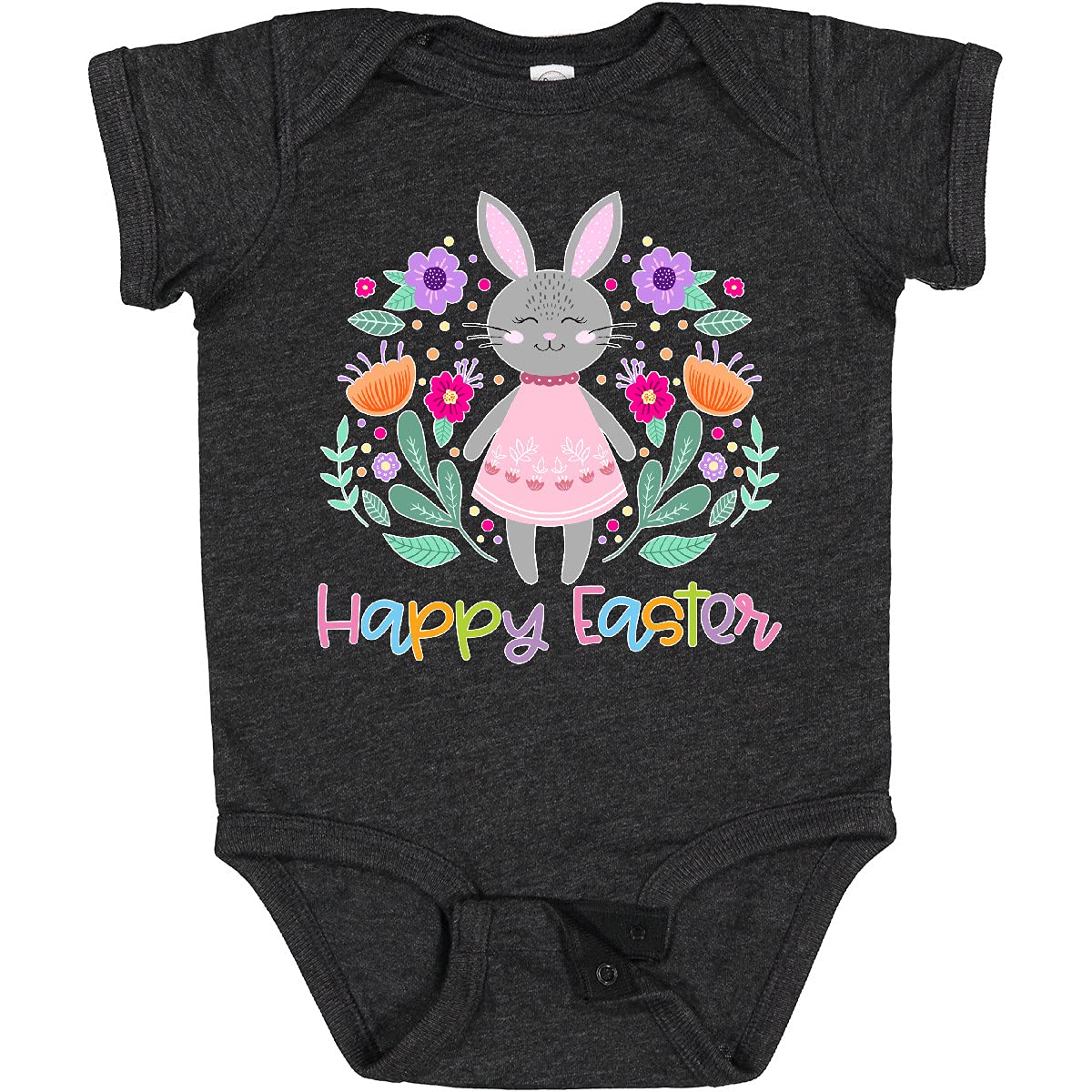 Inktastic Happy Easter Scandinavian Bunny with Flowers Baby Bodysuit - Cute Easter Outfit for Infants, Soft Cotton Onesie for Boys & Girls - Perfect for Easter Photos, Family Gatherings & Spring Celebrations