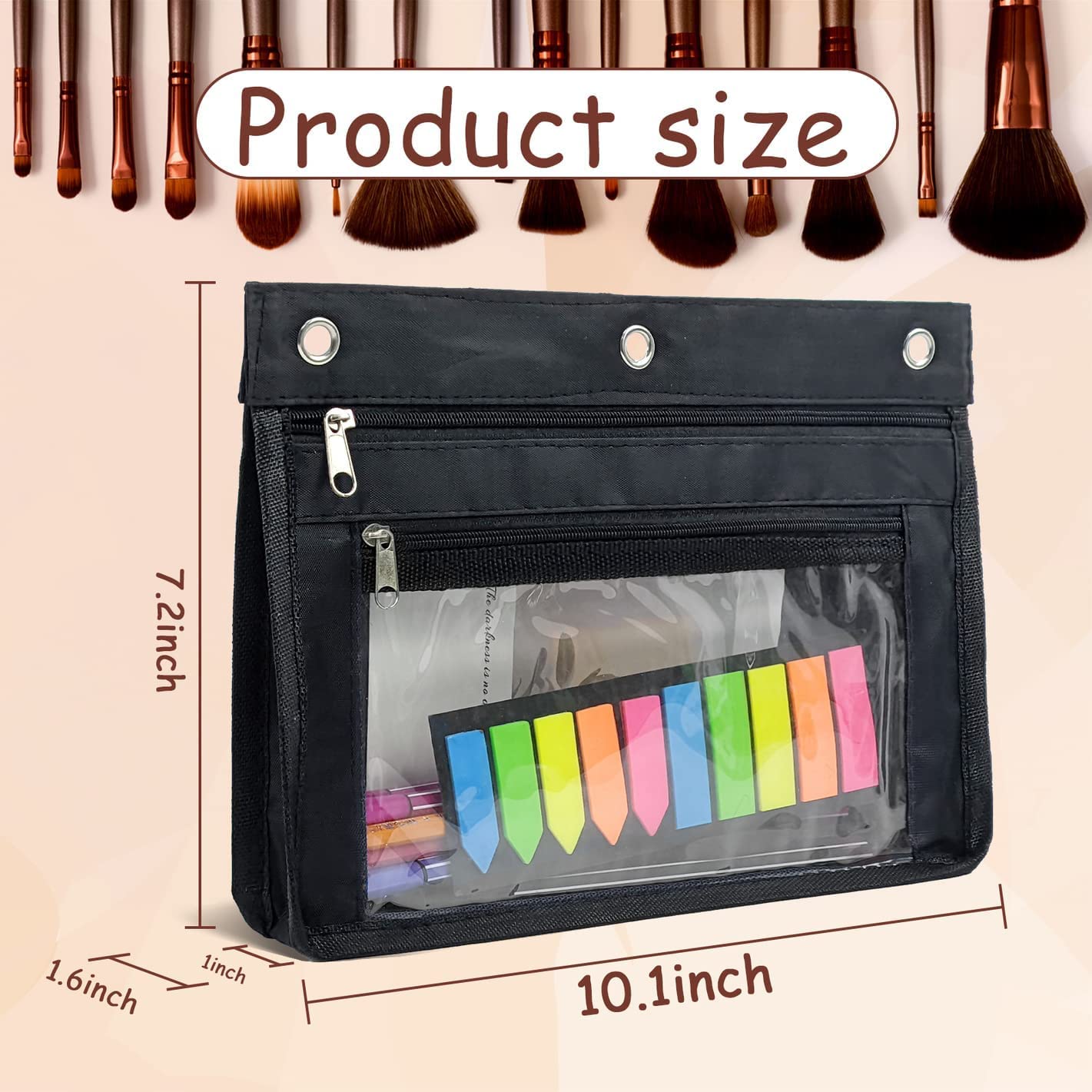 YoeeJob 24 Pack Pencil Pouch for 3 Ring Binder - Expandable Zippered Binder Pouches with Clear Window, Large Capacity Pen Holder Case for School, Office & Classroom Organization (Black) - Perfect for Students, Teachers & Professionals to Organize Supplies