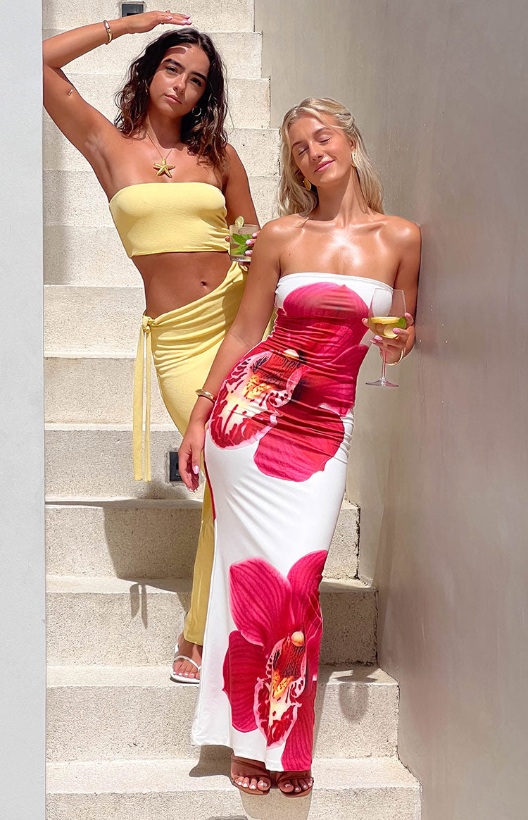 Arizona White Orchid Print Maxi Dress for Women - Floral Summer Beach Dress, Boho Chic Vacation Outfit, Perfect for Pool Parties & Tropical Getaways