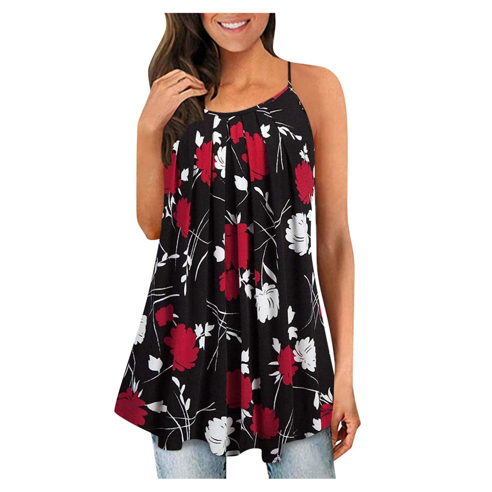 Women's Plus Size Floral Tank Tops - Loose Fit Halter Neck Sleeveless Summer Tunic Tops for Casual Wear | Beach Outfits, Vacation Essentials & Everyday Comfort