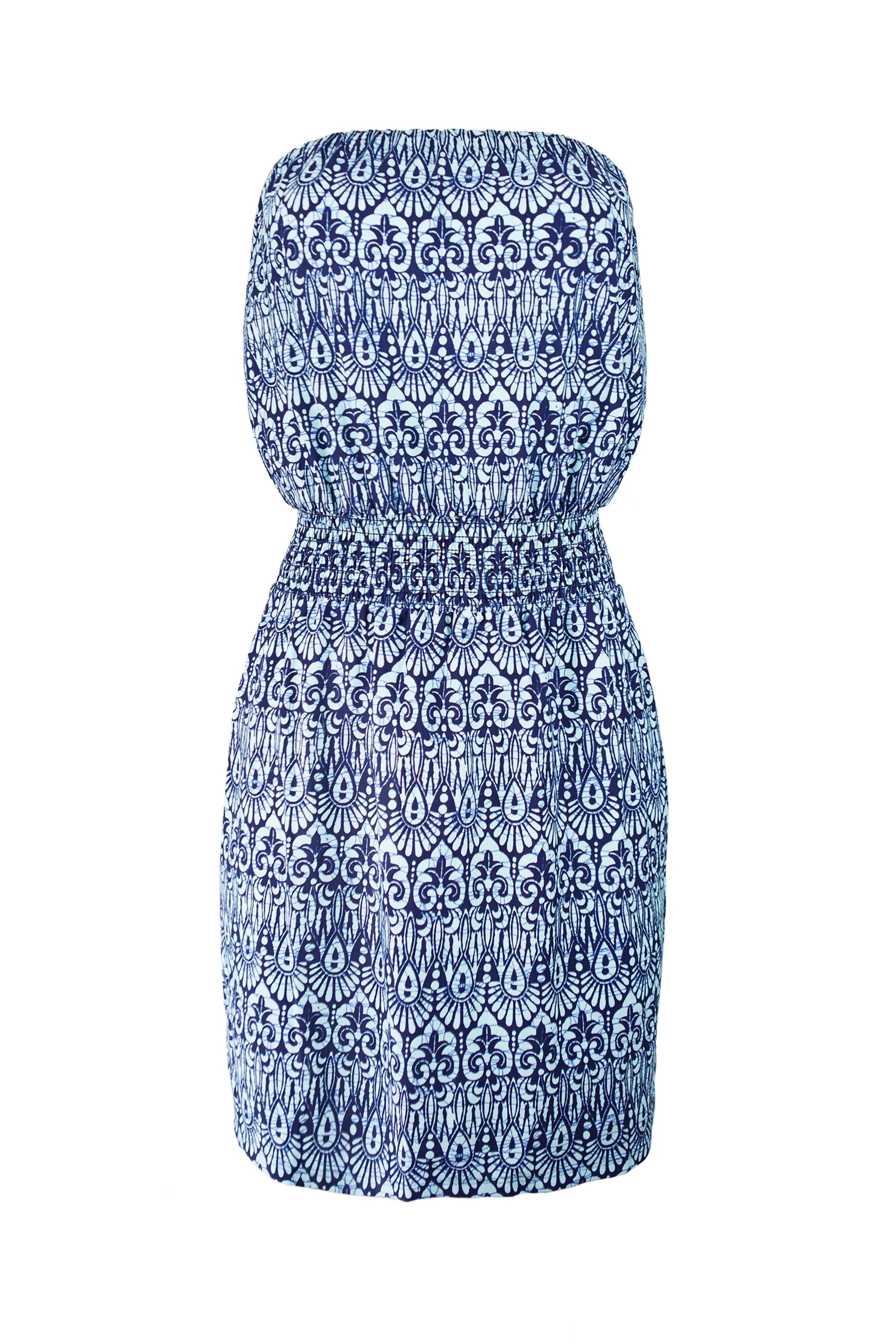 Short Jolie Dress | Island Batik Navy Blue Floral Print | Perfect for Summer Beach Vacations & Casual Outings