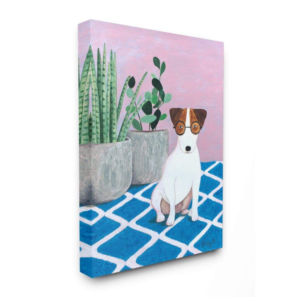Stupell Industries Dog with Plants Pink Blue Pet Painting - Sally B Wall Art Canvas 36 x 48 - Perfect for Living Room, Bedroom & Pet-Friendly Home Decor