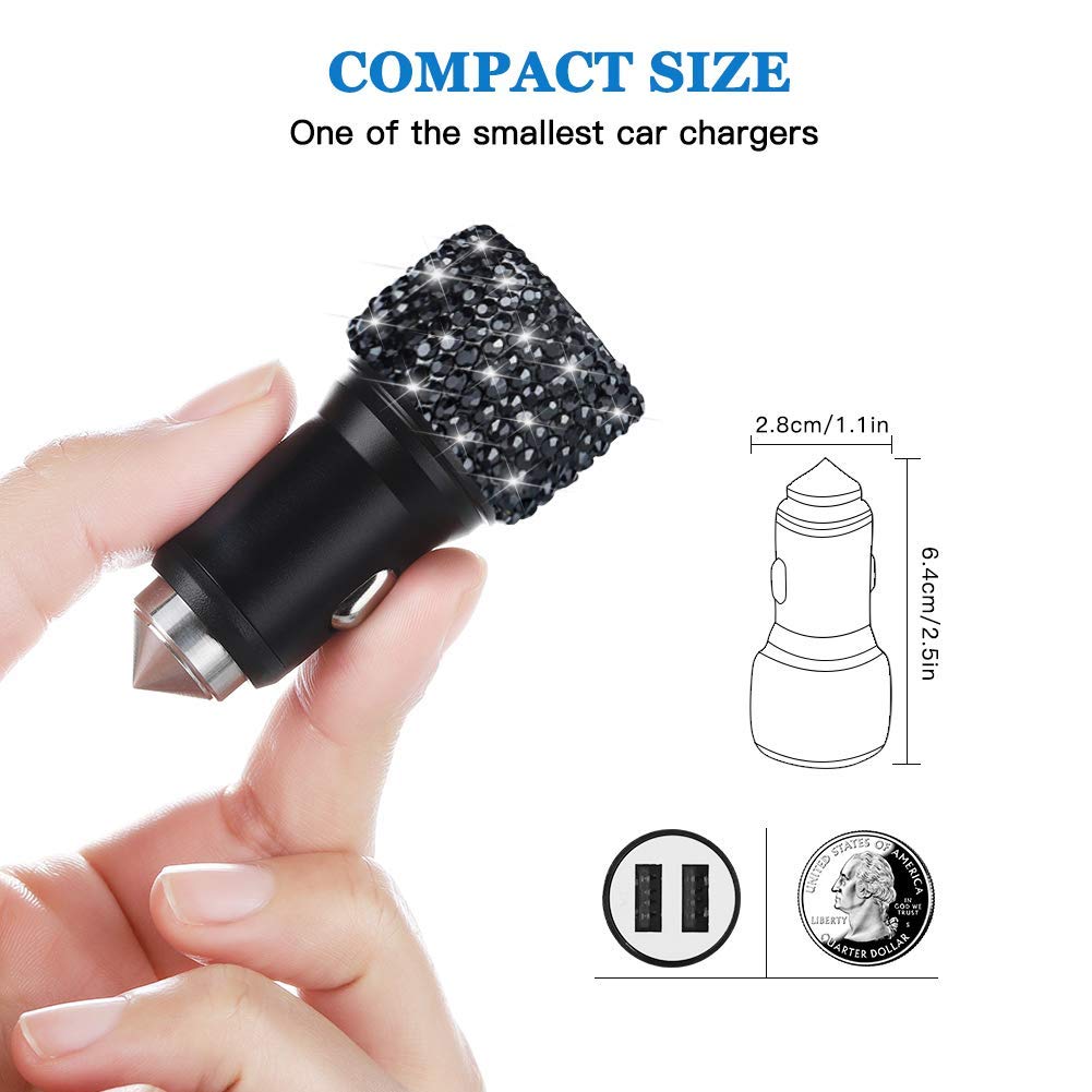 Dual USB Car Charger Fast Charging - SAVORI Bling Rhinestone Crystal Car Adapter for iPhone Xs Max/X/Plus, iPad Pro/Mini, Samsung Galaxy - Perfect for Road Trips & Daily Commute