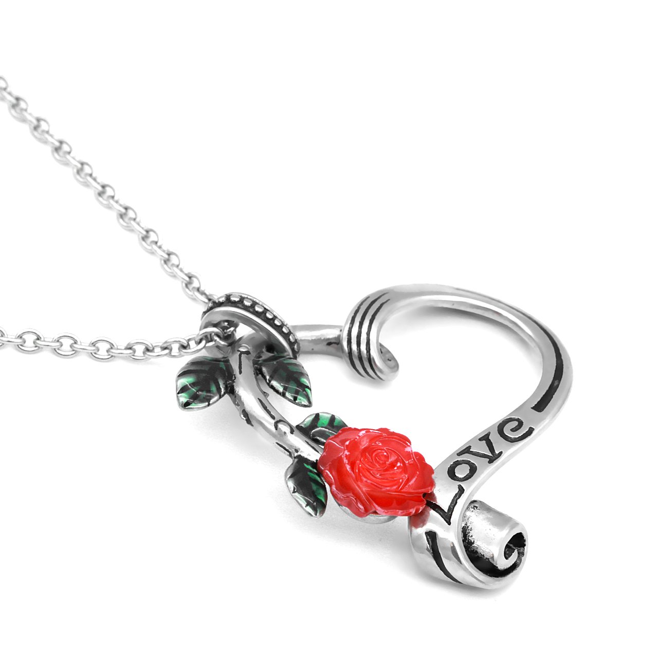 Controse Rose Garden Heart Necklace - Stainless Steel Pendant with Mother of Pearl Flower & Epoxy Detailing - Romantic Jewelry Gift for Women - Perfect for Valentine's Day, Anniversary & Date Night