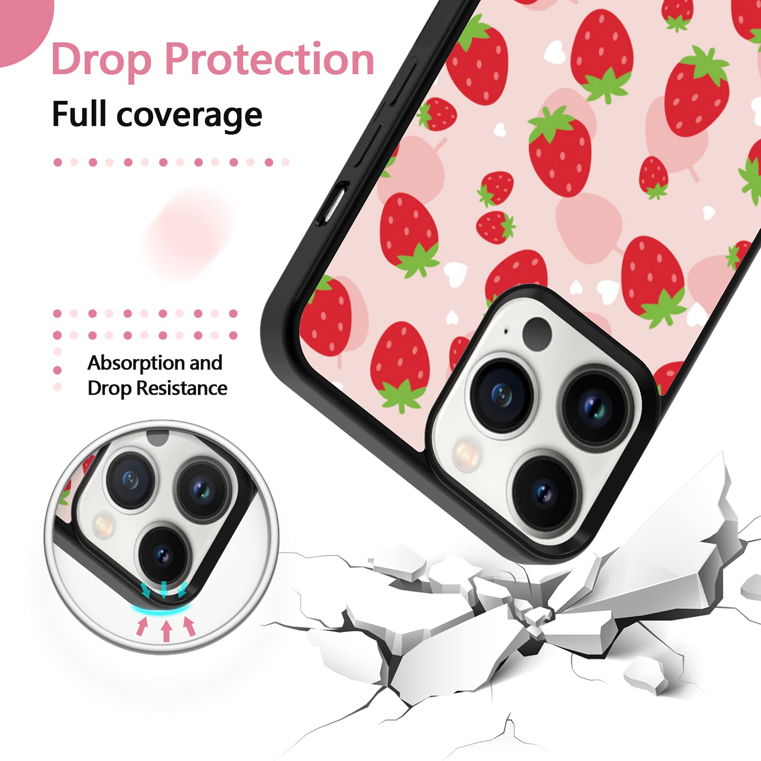 Kawaii Strawberry Phone Case for iPhone 13 Pro Max (6.7 Inch) - Shockproof Protective Cute Pink Cover for Girls & Women | Perfect Gift for Teens, Birthday & Valentine's Day | Compatible with Black & Pink iPhones