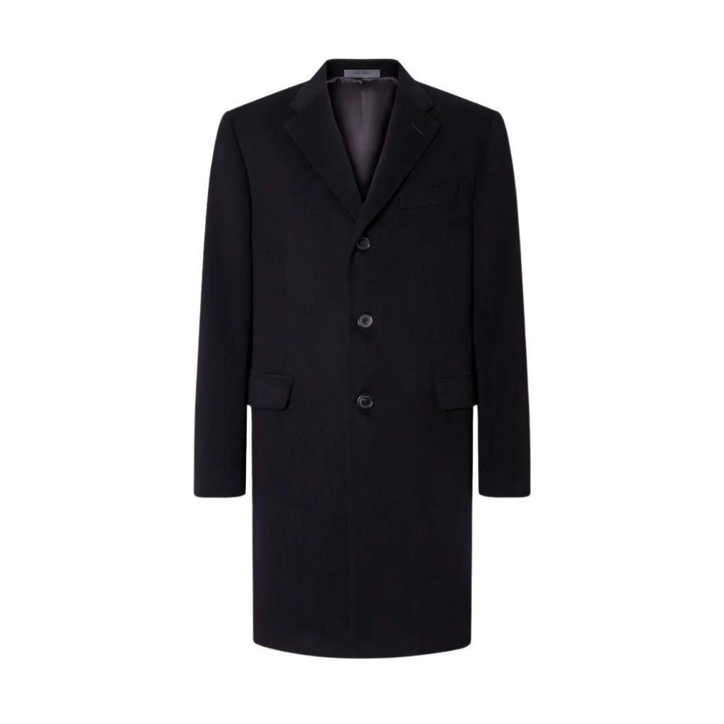 Premium CORNELIANI Black Wool Top Coat for Men | Classic Winter Overcoat for Business & Formal Occasions