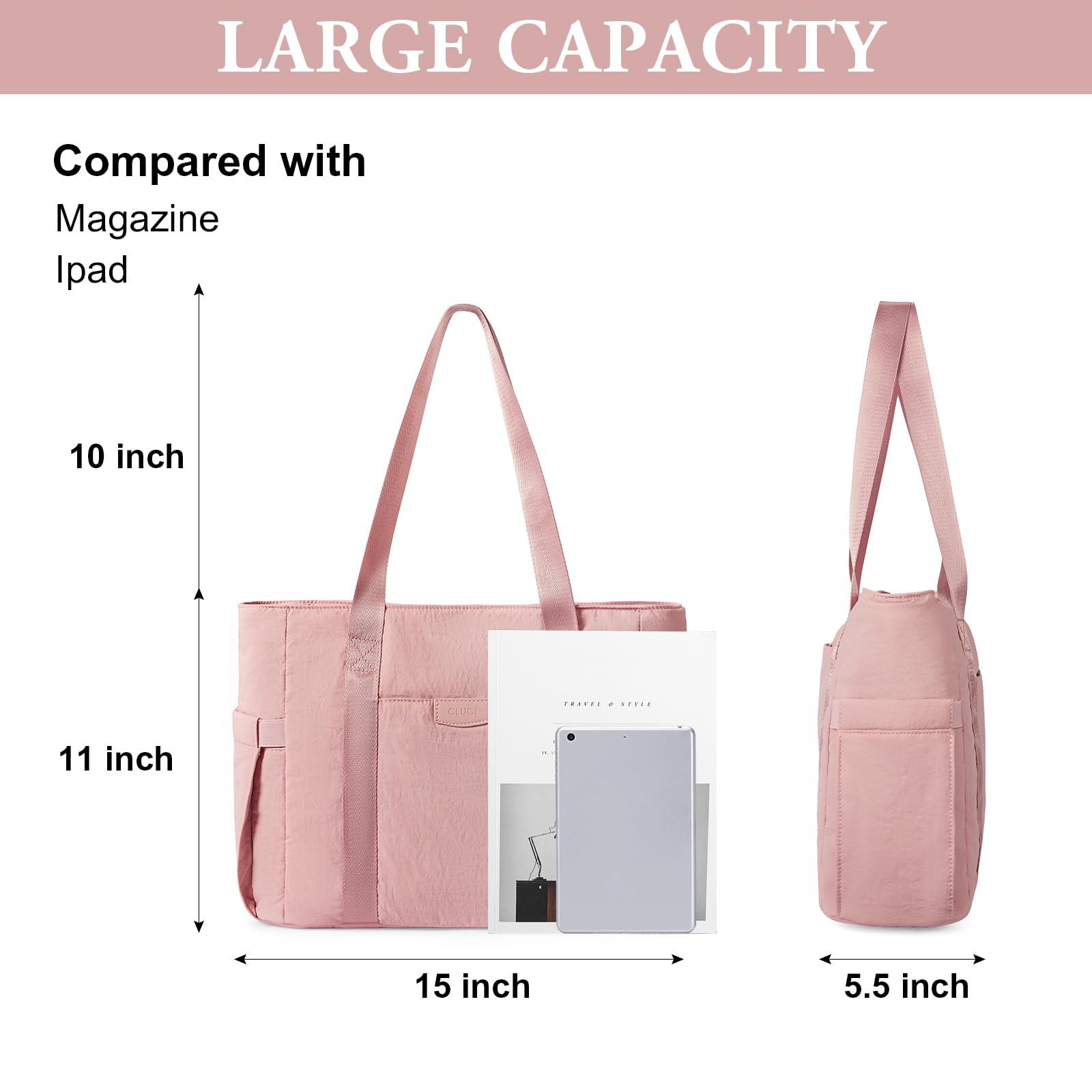 CLUCI Women's Tote Bag with Yoga Mat Buckle - Gym & Work Essentials