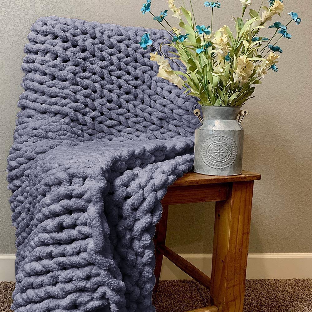 EASTSURE Chunky Knit Blanket - Premium Super Soft & Warm Chenille Throw Blanket for Couch, Bed, Chair - Cozy Home Decor - Dark Grey 40