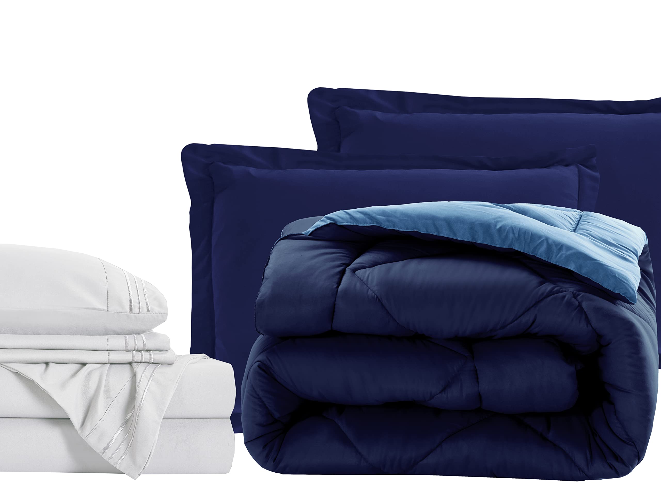 Luxury 7-Piece Twin Size Bed in a Bag Set - 1500 Thread Count Comforter & Sheet Collection, Ultra Soft, Wrinkle & Stain Resistant, Navy/Aqua - Perfect for Guest Rooms, Dorms & Cozy Bedrooms
