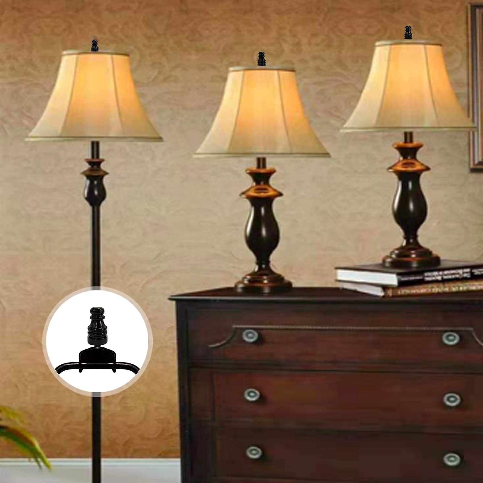 Heavy Duty Detachable Lamp Shade Harp Holder for Table & Floor Lamps - 2 Pack with 3/8