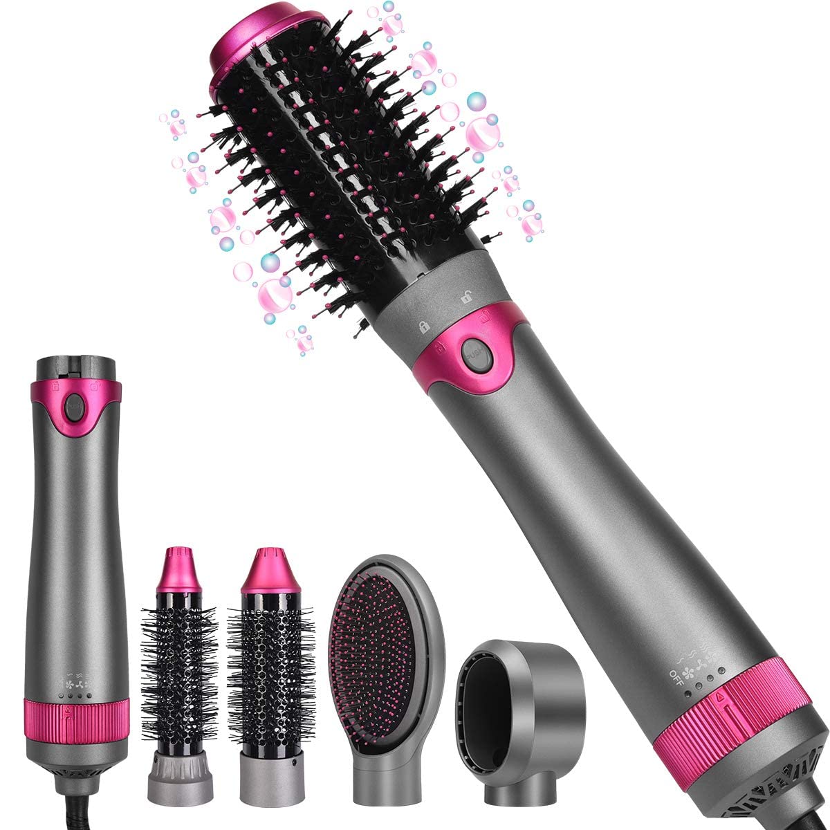 5-in-1 Ionic Hair Dryer Brush - Volumizer, Curler & Straightener for Salon Styling at Home