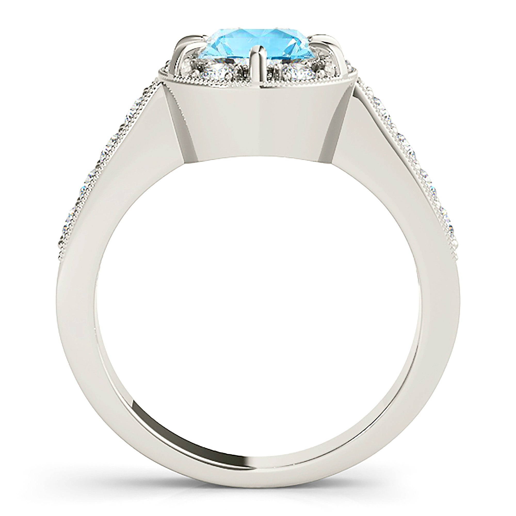 1.65 Carat Genuine Aquamarine Halo Ring with Milgrain Diamond Band - Elegant Birthstone Jewelry for Women, Perfect for Engagement, Anniversary & Special Occasions