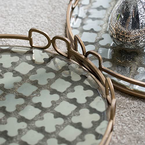 A&B Home Large Gold Mirror Tray - Round Metal Decorative Organizer for Makeup, Jewelry & Vanity | Bathroom & Dresser Storage Solution | Perfect for Home Decor, Gift Giving & Luxury Display