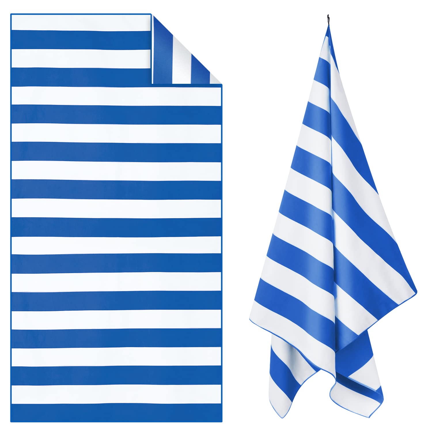 Plazenzon Microfiber Beach Towel - Oversized 70x35 Inch Quick Dry Travel Towel for Swimming, Pool & Beach | Sand-Free, Lightweight & Compact for Adults & Kids | Blue Stripes Design | Perfect for Vacation, Yoga & Outdoor Activities