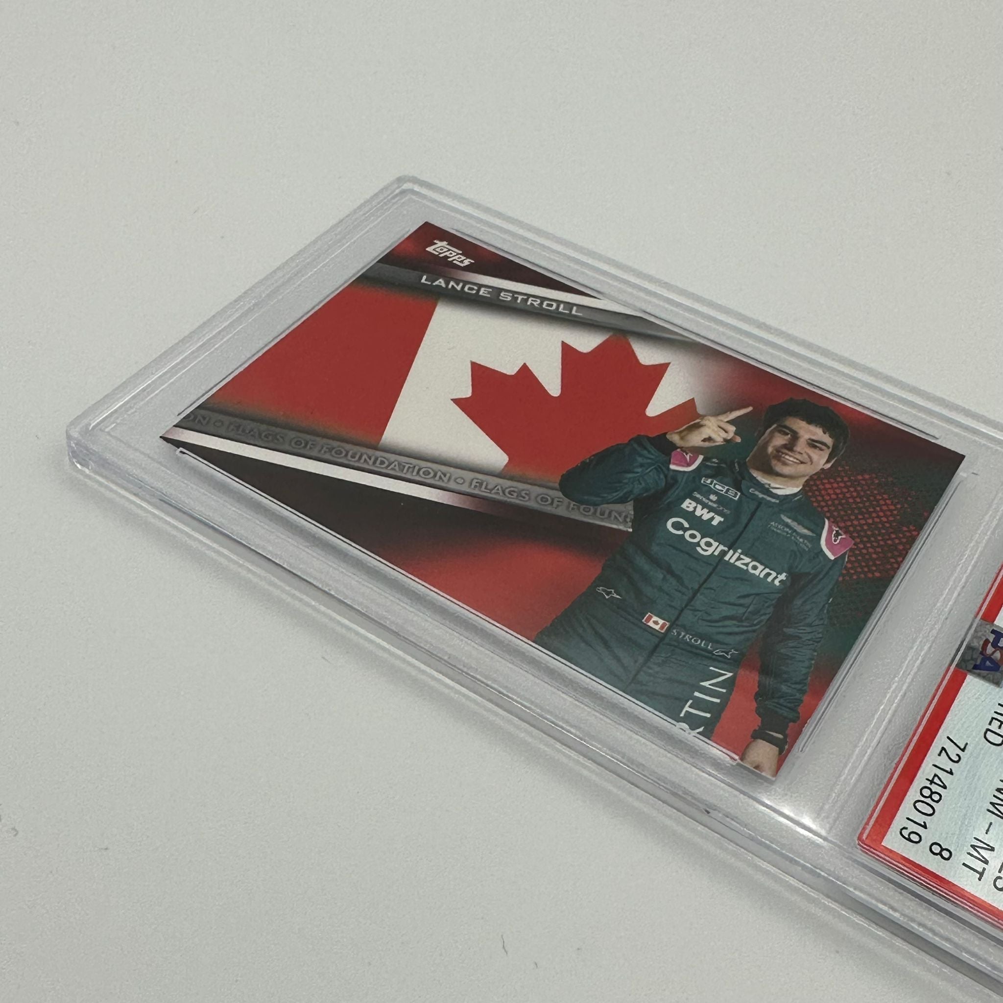 PSA 8 Graded 2/5 Lance Stroll Flags Of Foundation #FF LS Red Parallel - Rare Collectible Trading Card for Sports Memorabilia & F1 Racing Fans