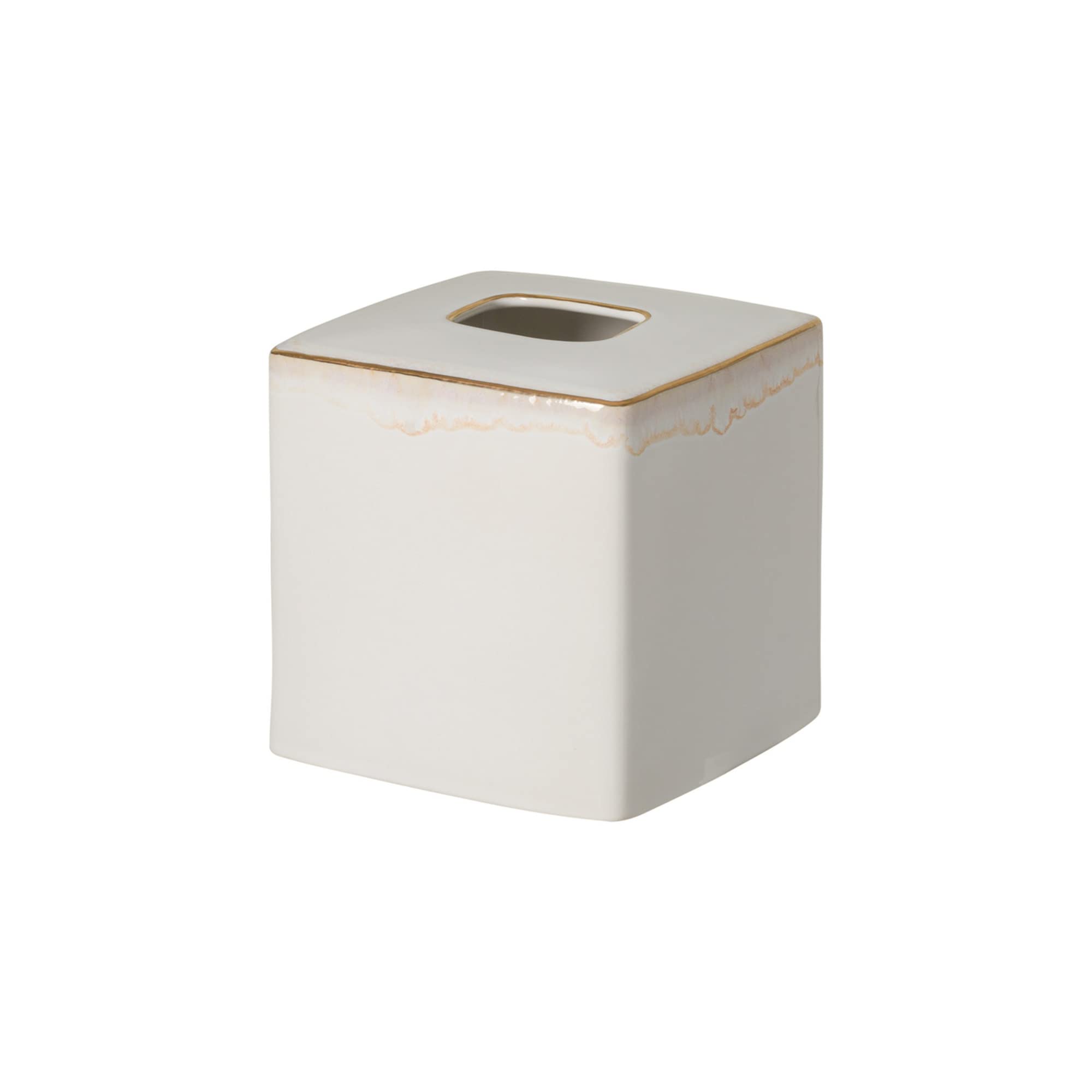 Casafina Ceramic Tissue Box Cover - White & Gold, Bathroom Decor for Luxury Homes
