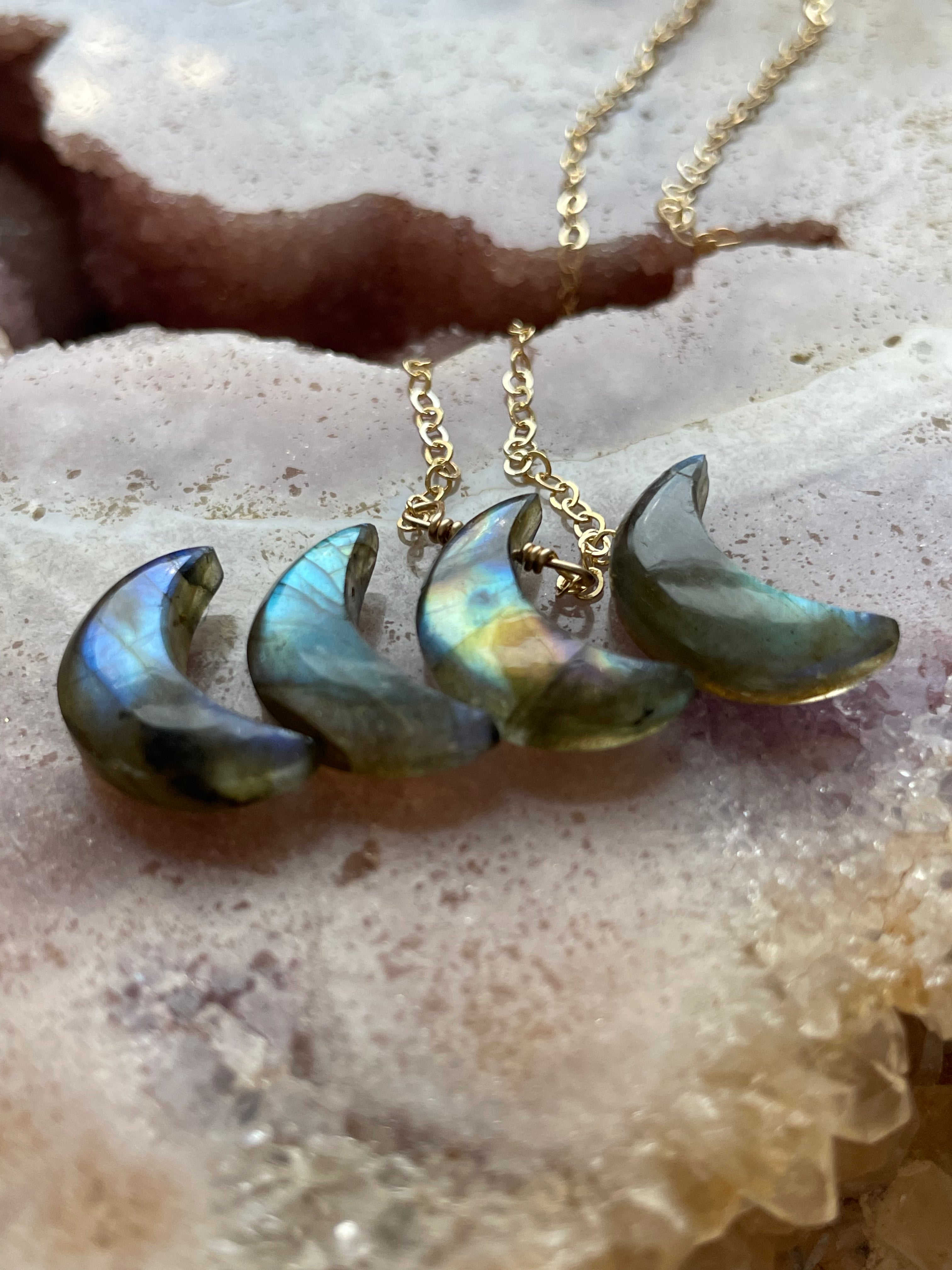 Natural Labradorite Moon Crystal Necklace for Women - Healing Stone Jewelry for Meditation, Yoga & Spiritual Gifts