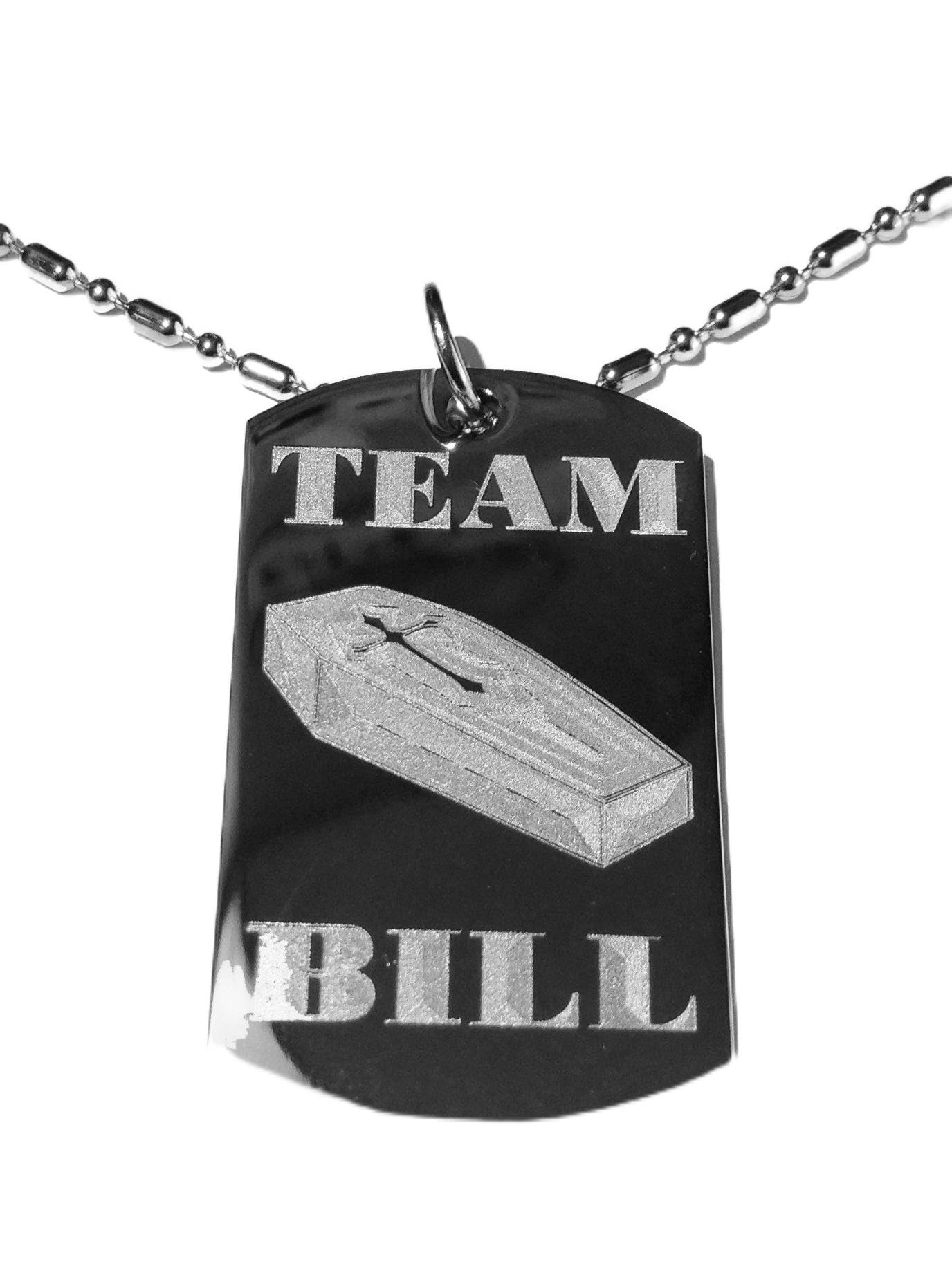 Shark Team Bill Blood Vampire Coffin TV Show Military Dog Tag - Metal Chain Necklace for Men, Luggage ID Tag & Gothic Accessory - Perfect for Cosplay, Halloween Costumes and Punk Fashion