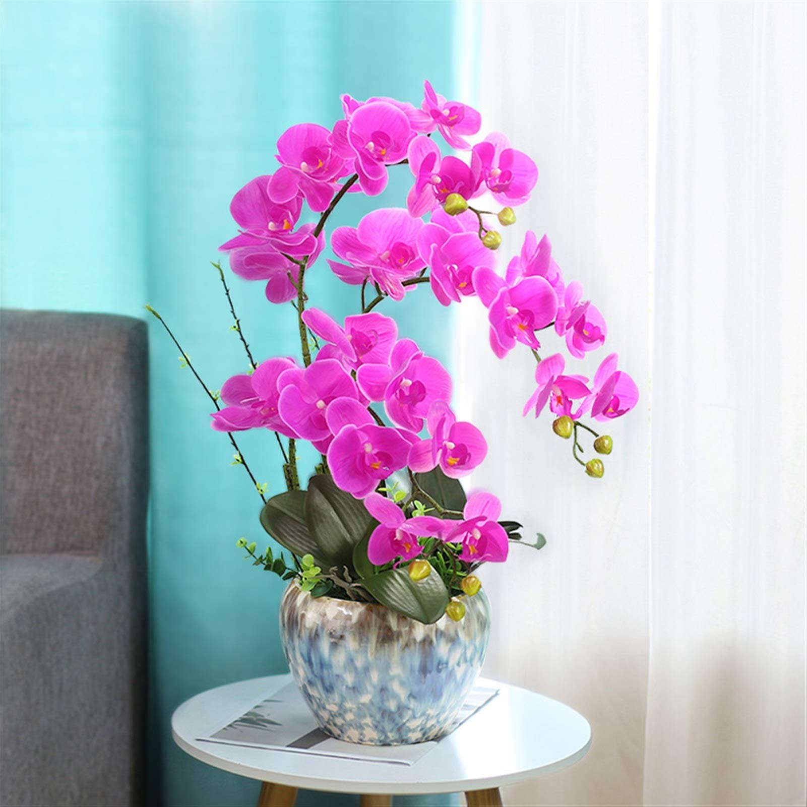 Artificial Orchid Bonsai with Vase - Realistic Fake Phalaenopsis Flower Arrangement for Home & Office Decor - Elegant Purple Potted Faux Plant - Perfect for Table Centerpiece, Wedding Decor, Living Room Accent