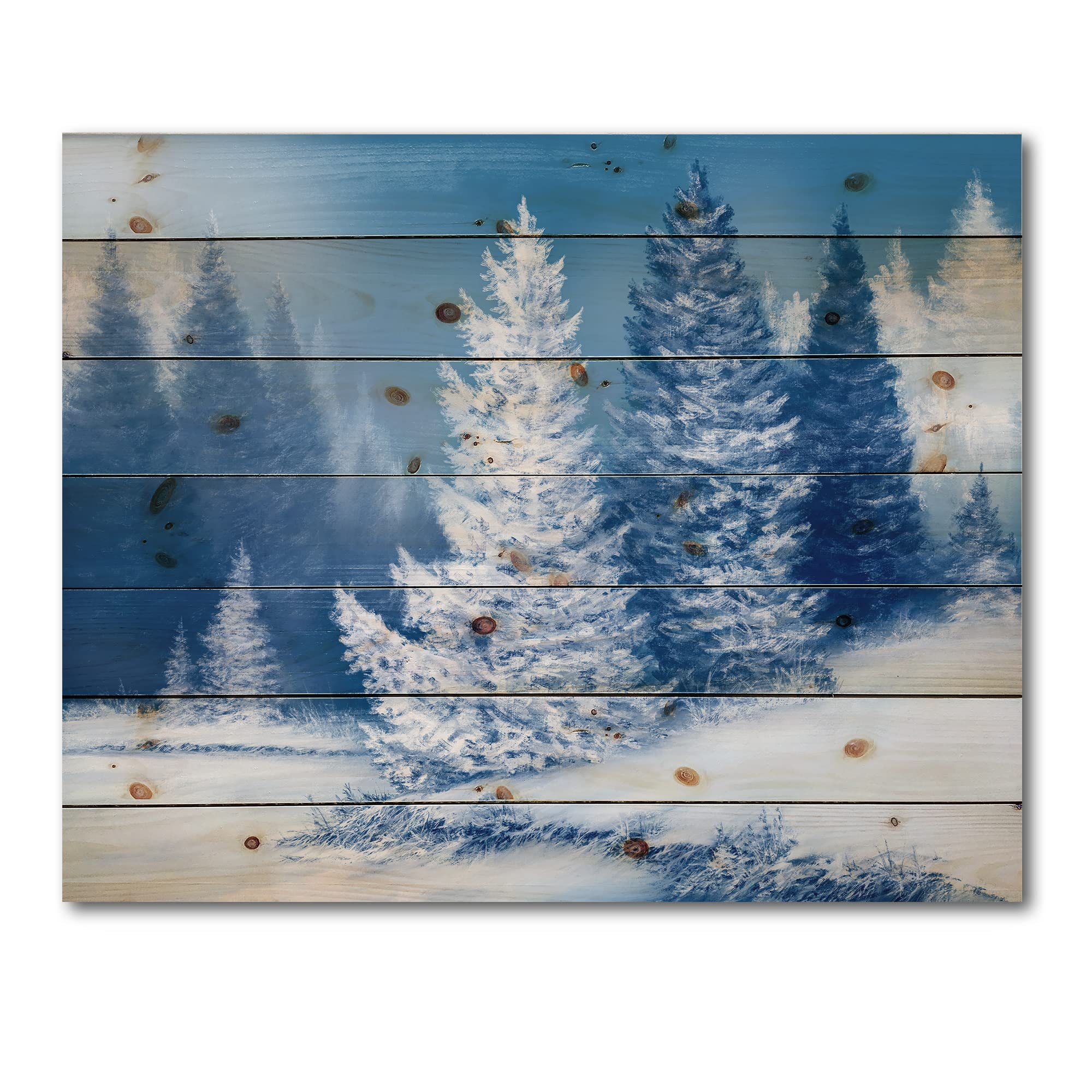 Dreamlike Spruce Forest Wood Wall Art - Snowy Lake House Decor for Living Room