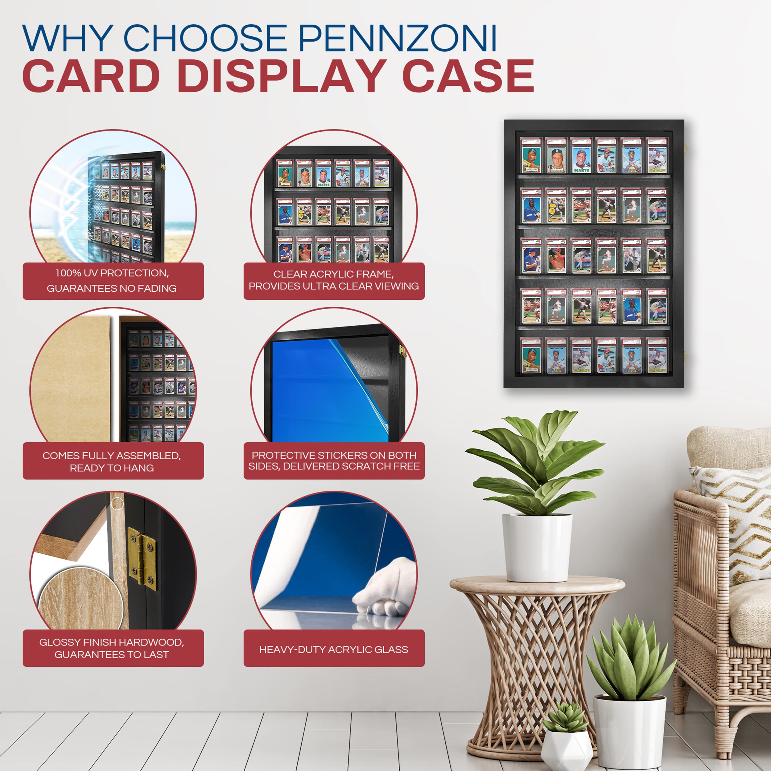 35 Graded Baseball Card Display Case - Lockable Sports Card Frame with UV Protection for PSA Graded Cards - Perfect for Pokemon, Football & Basketball Card Collections - Ideal for Home Display, Office Decor & Collector Showcases