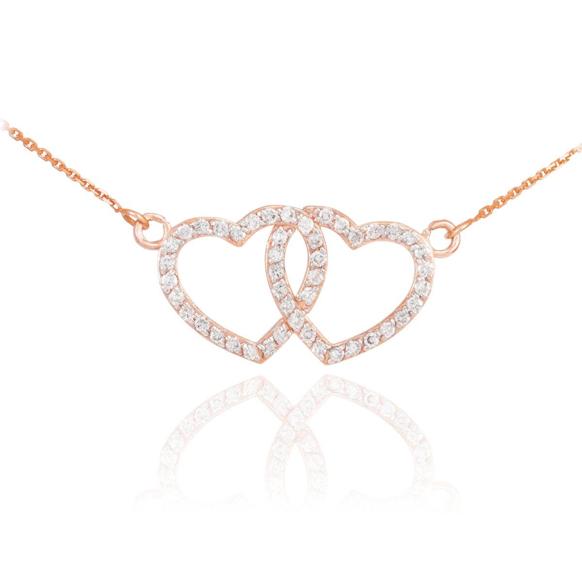 14K Rose Gold Diamond Double Open Heart Necklace for Women - Elegant Dainty Pendant Jewelry Gift for Anniversary, Valentine's Day & Special Occasions