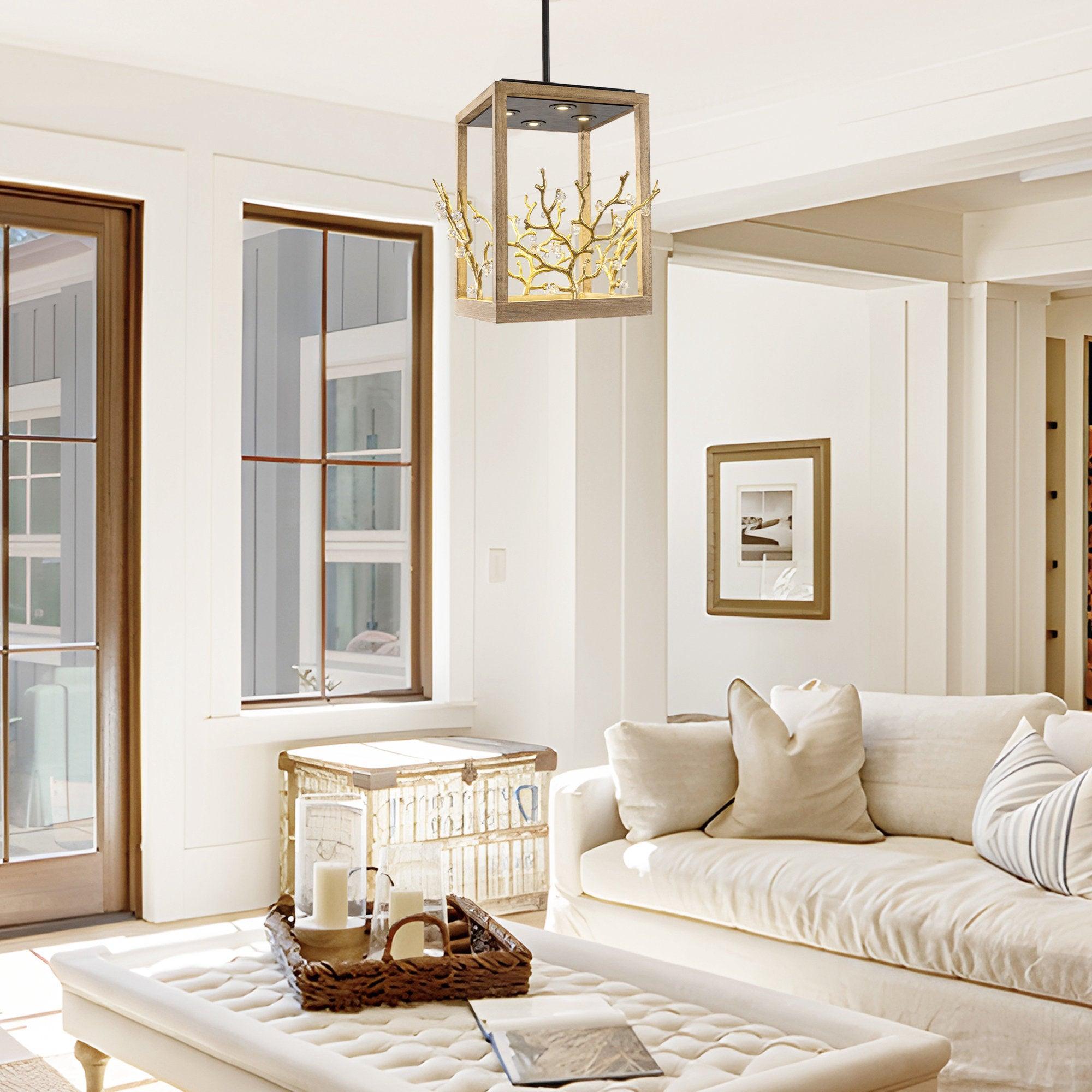 Modern 4-Light Branch Chandelier - Elegant Pendant Lighting Fixture for Dining Room, Living Room, or Bedroom Ceiling Decor