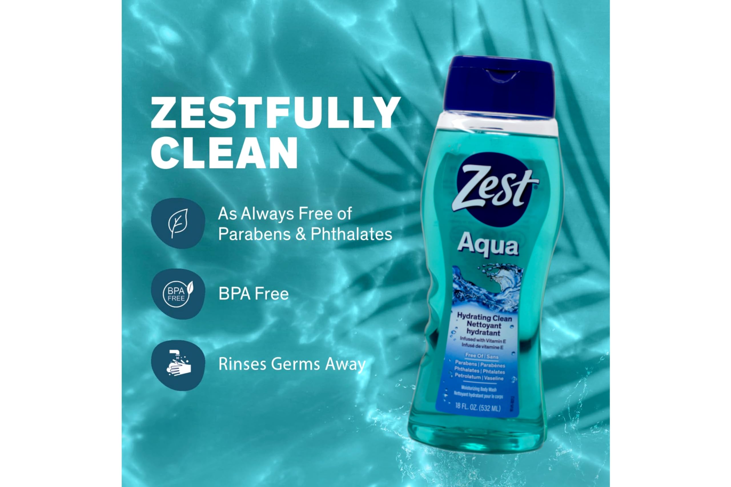 Zest Aqua Fresh Body Wash - 18 oz (Pack of 5) | Refreshing Shower Gel for Men & Women | Perfect for Gym, Travel & Daily Use