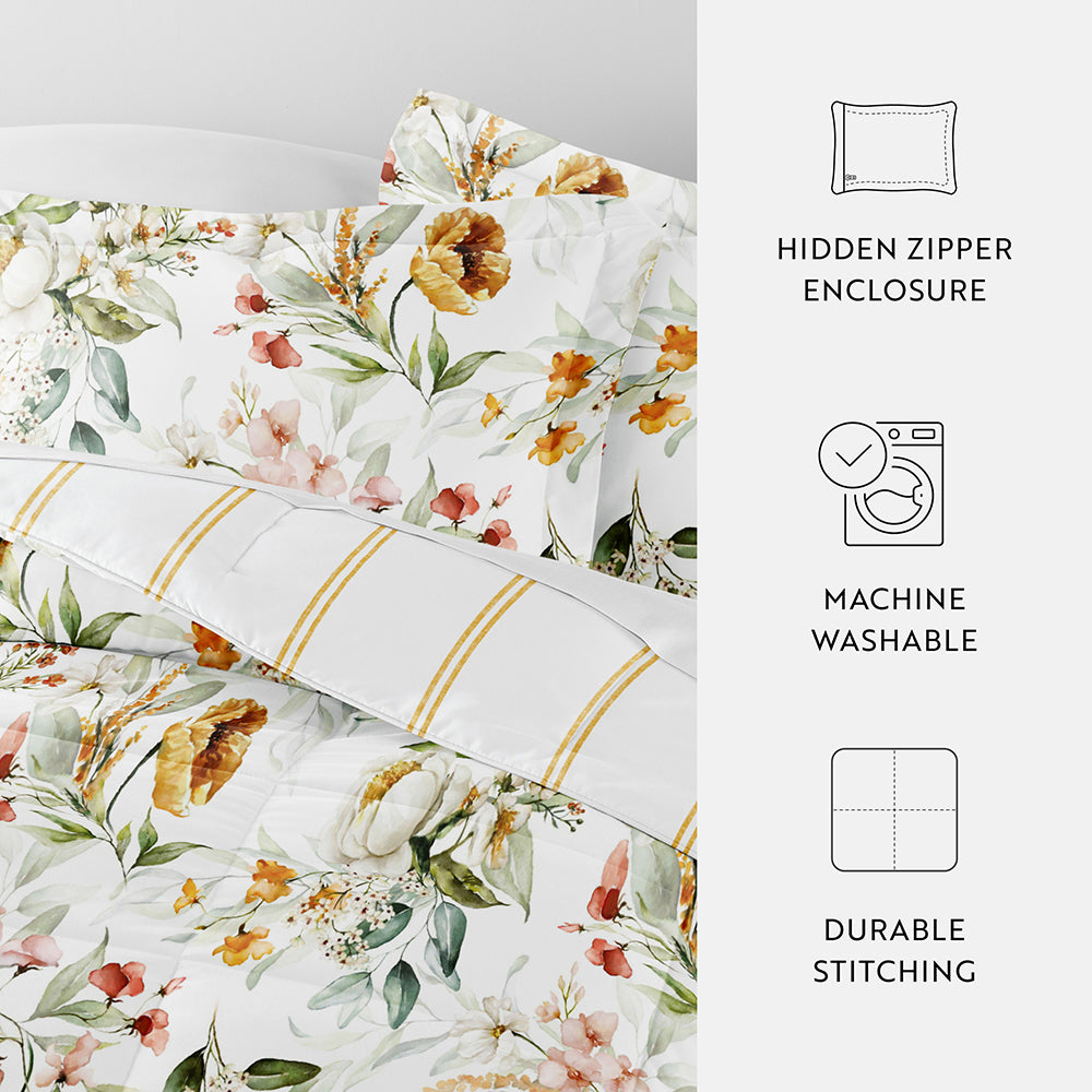 Chintz Floral Reversible Down Alternative Comforter Set - Soft Hypoallergenic Bedding for All Seasons | Perfect for Master Bedroom, Guest Room & Dorm Decor