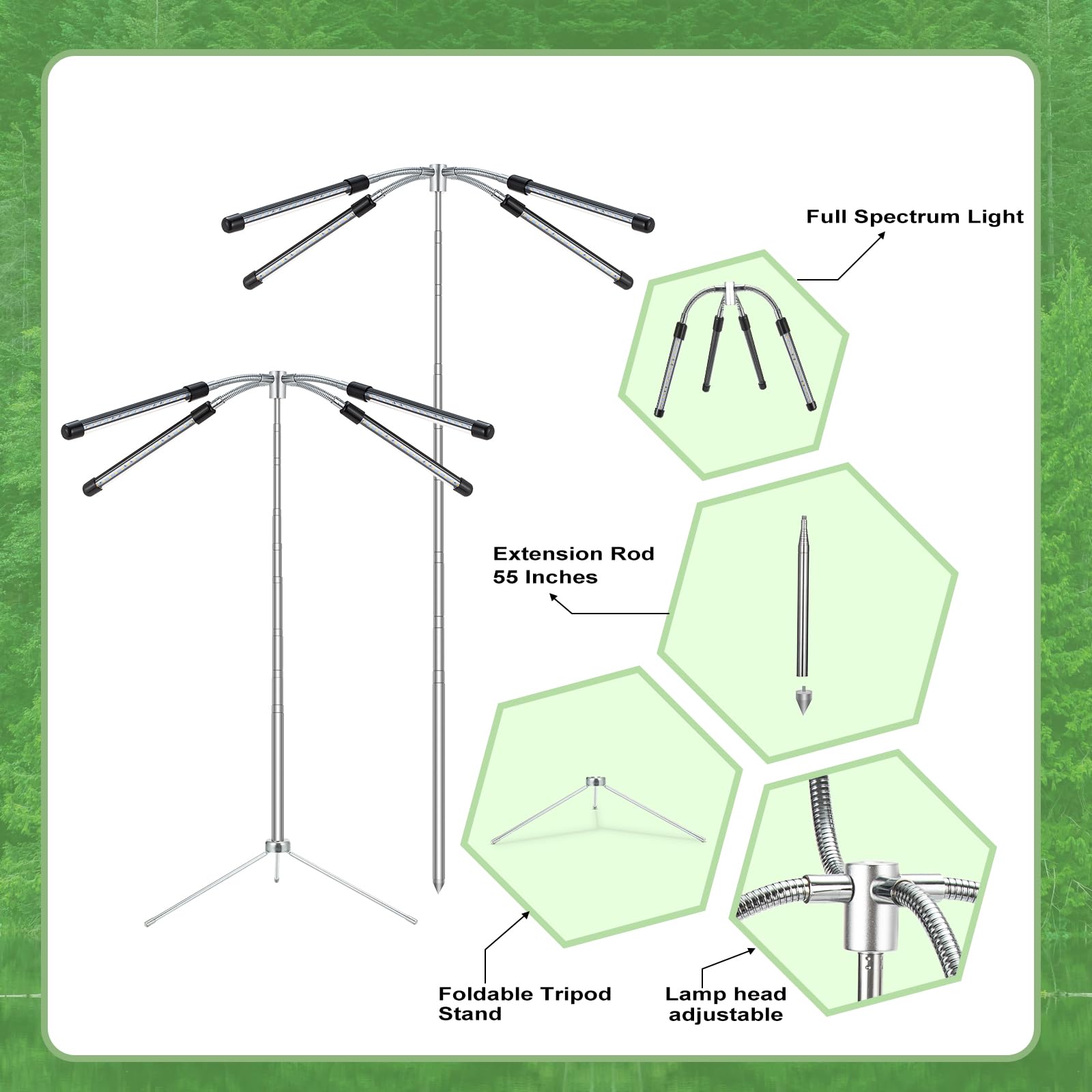 Full Spectrum LED Grow Lights for Indoor Plants - Adjustable Height 10-55