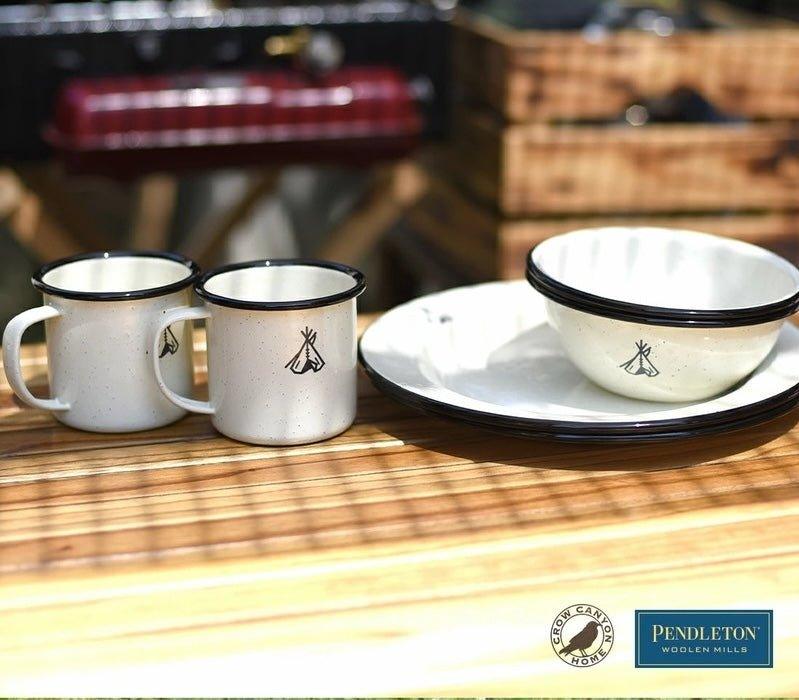 Vintage Style Enamelware Dishes - Tepee Camp Pendleton Collection | Durable & Lightweight for Camping, Picnics & Outdoor Adventures