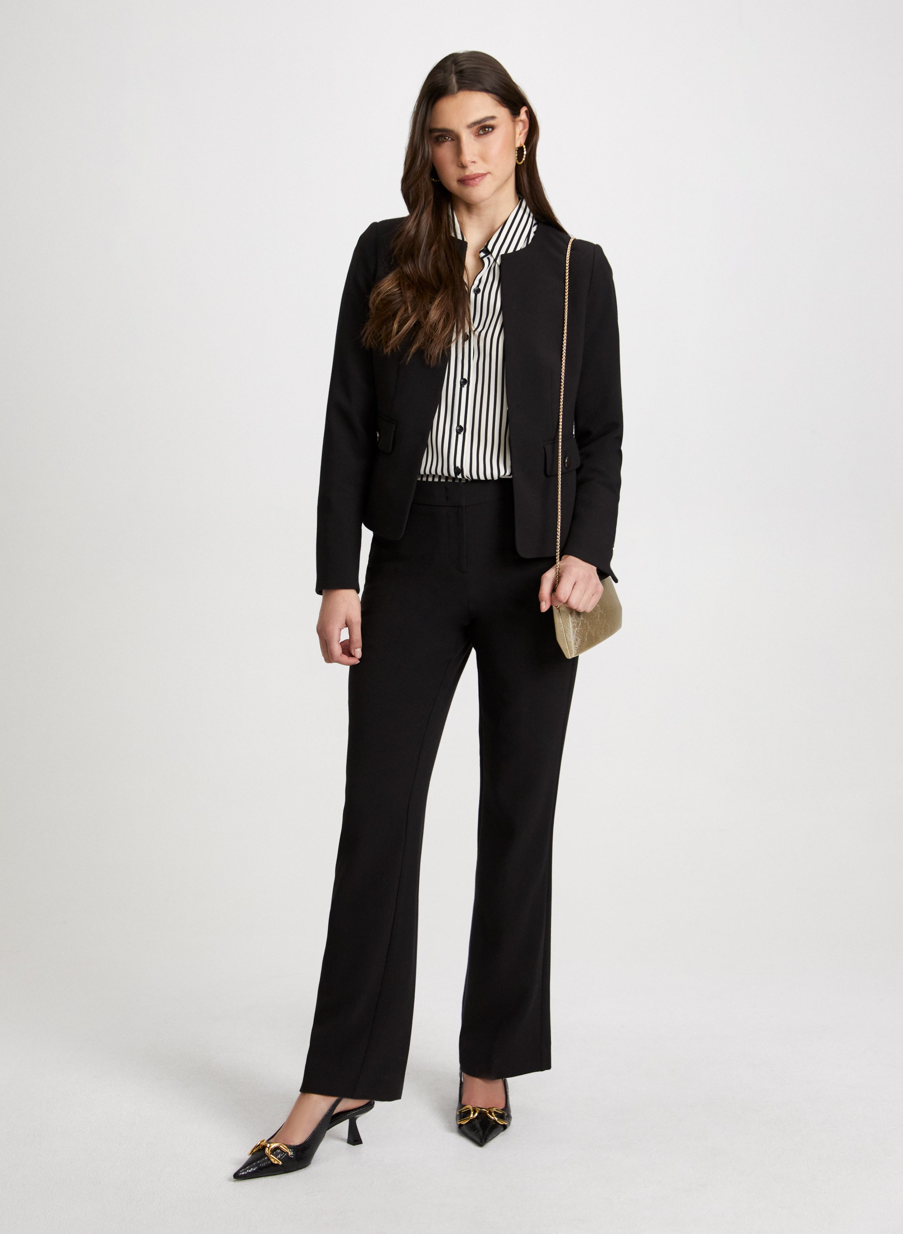 Stylish Cropped Collarless Jacket & Wide Leg Pants Set - Women's Fashion Outfit for Casual Wear, Office & Street Style